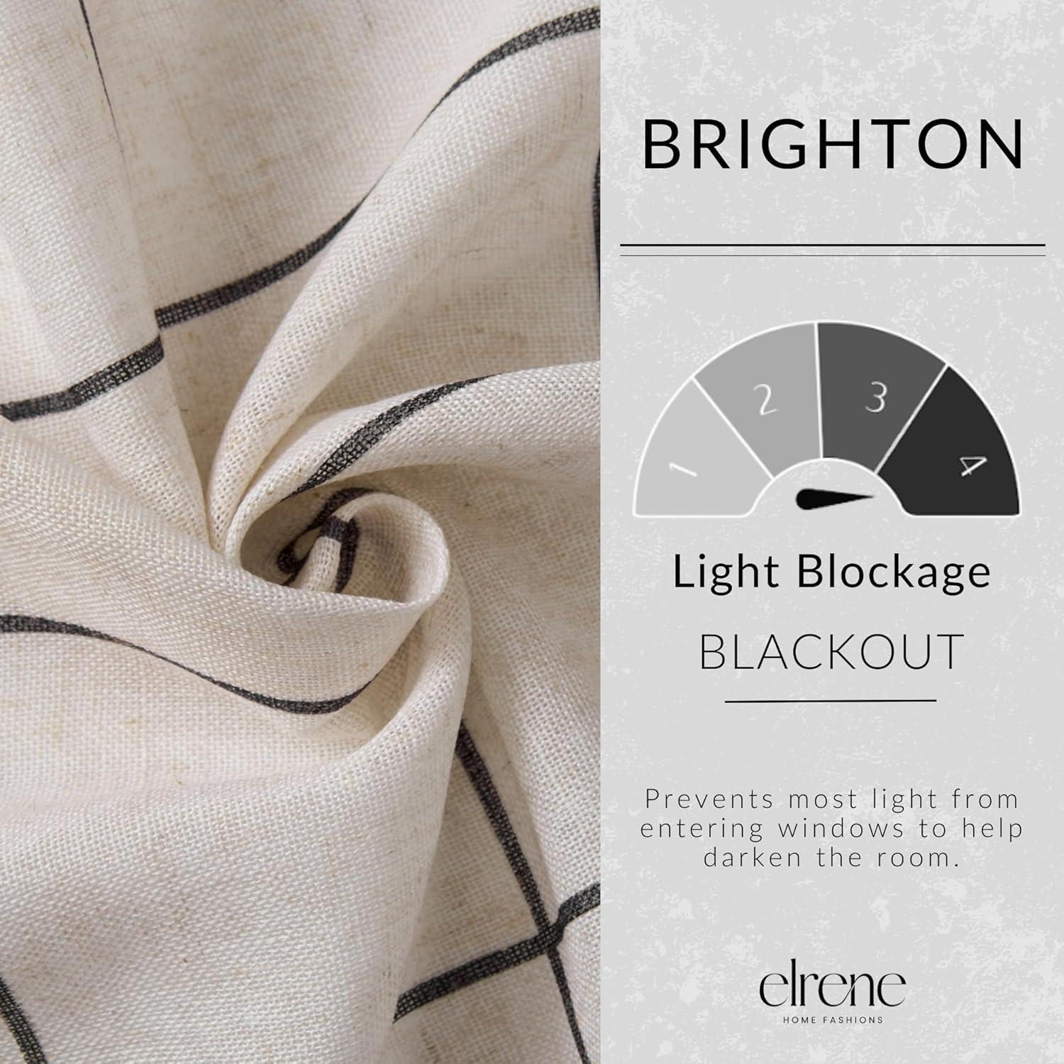 Brighton Windowpane Plaid Lined Room Darkening Single Window Curtain Panel - 52" x 95" - Black - Elrene Home Fashions