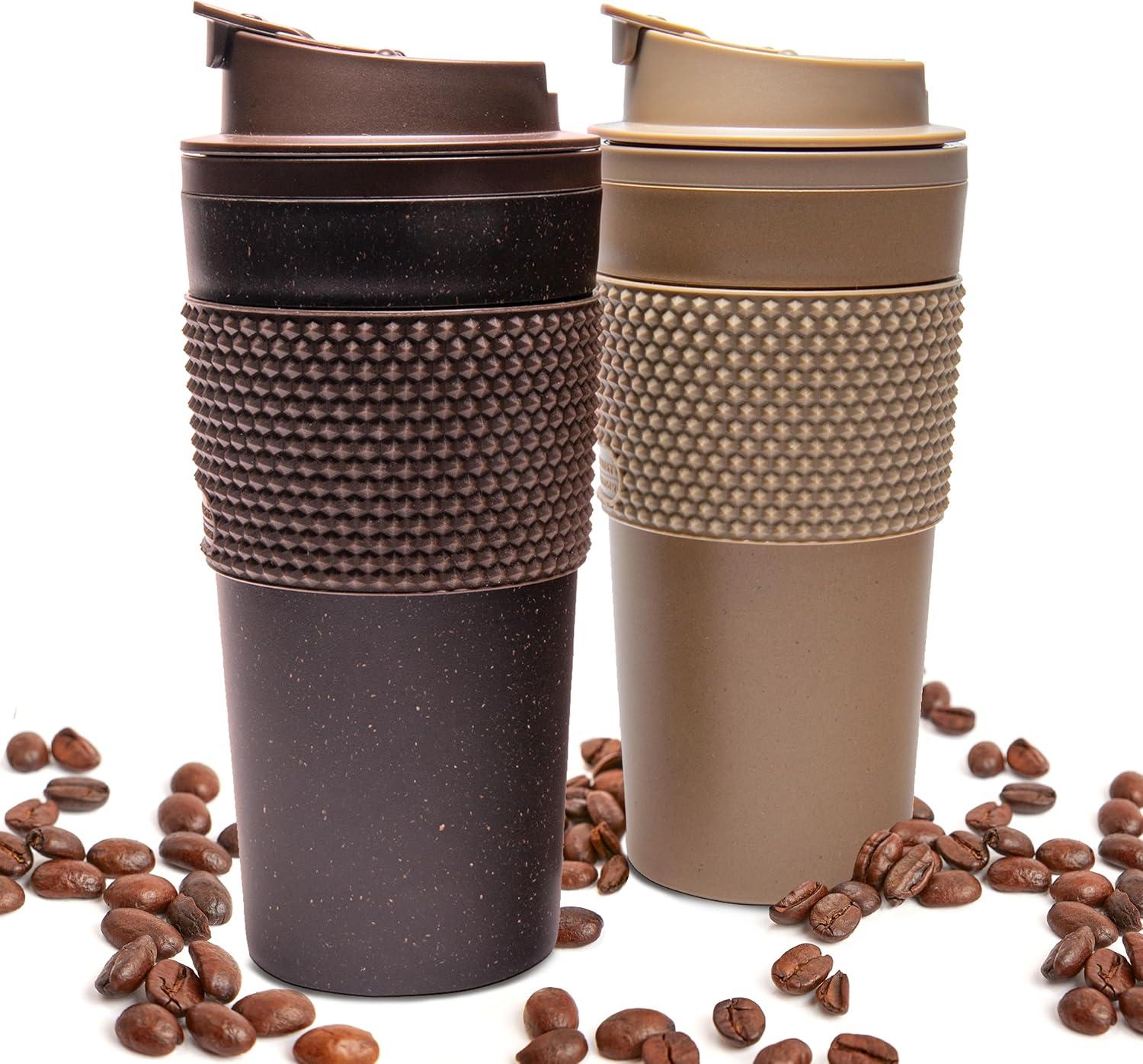 Stephan Roberts 16 oz Coffee Tumblers, Set of 2, Brown, BPA Free