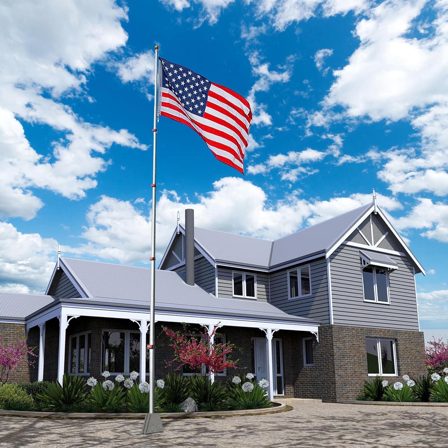 Yescom 25 ft Telescopic Lightweight Aluminum Flag Pole Kit