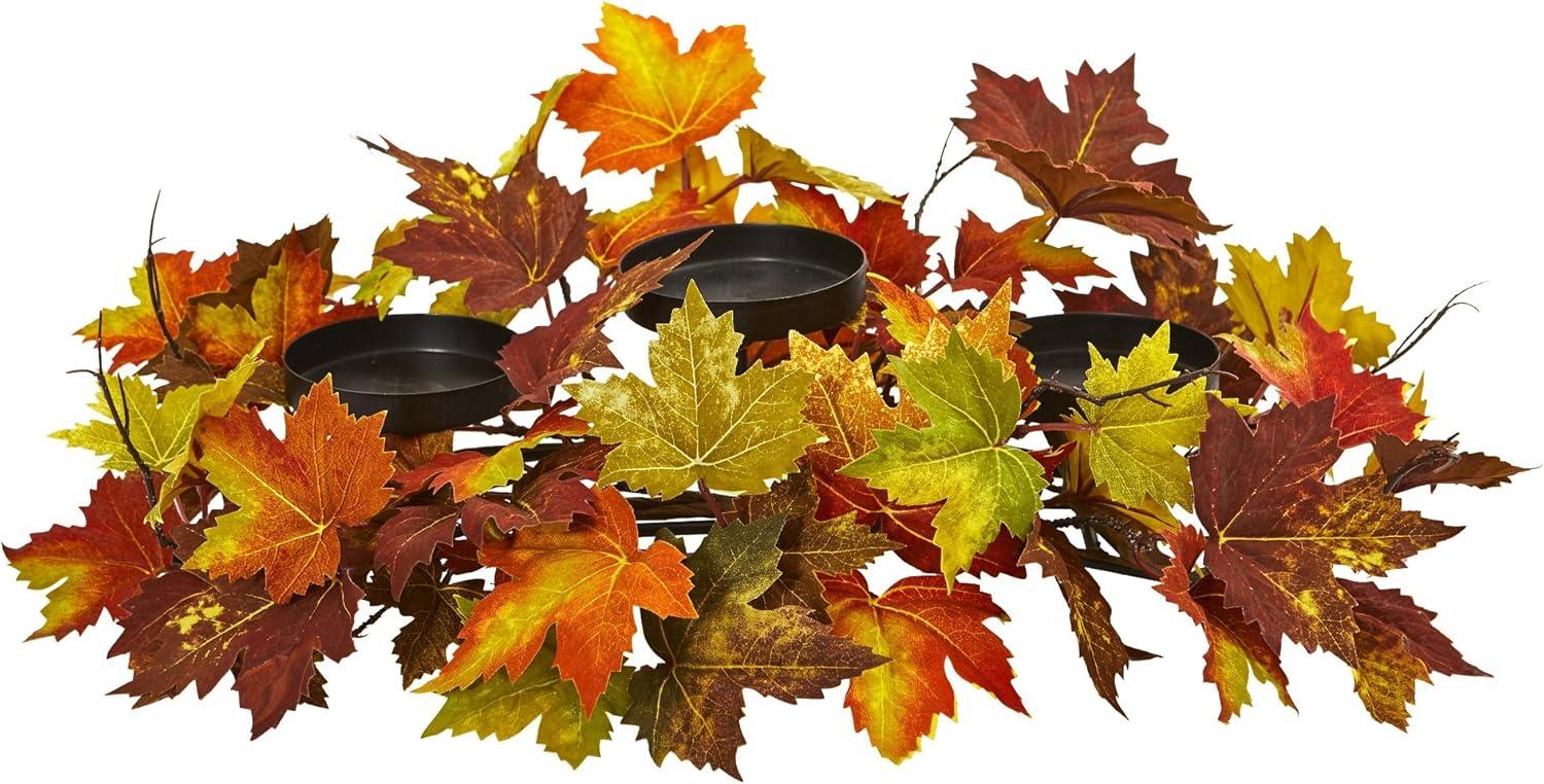 Nearly Natural 7-in Maple Leaf Artificial Arrangement Candelabrum