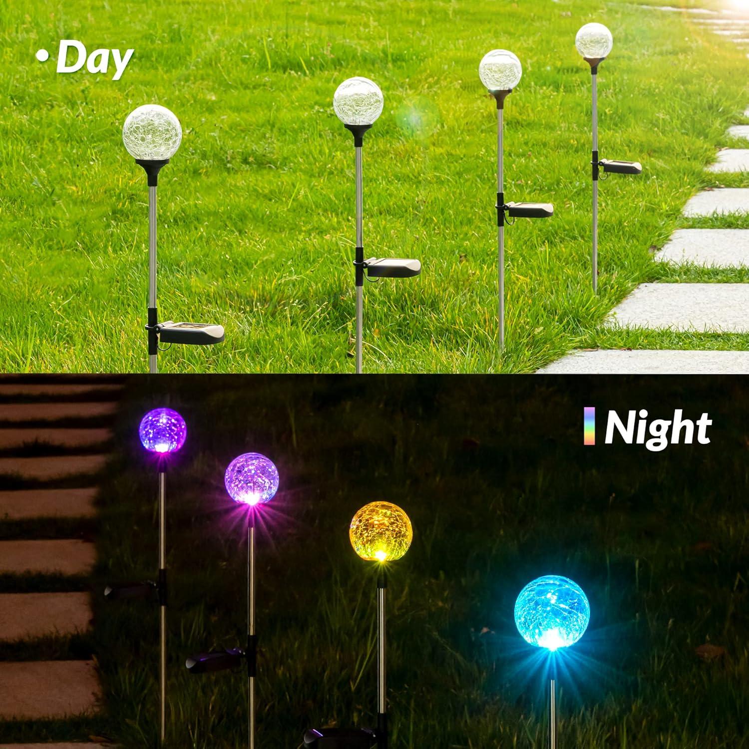 Solar Powered Colorful LED Glass Ball Pathway Lights, 6 Pack