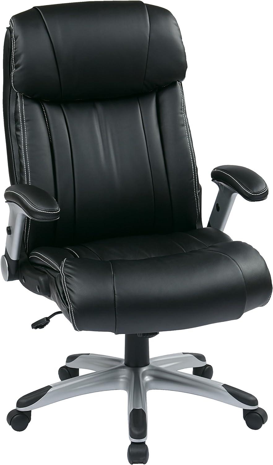 ErgoExec High-Back Swivel Black Leather Executive Chair with Adjustable Arms