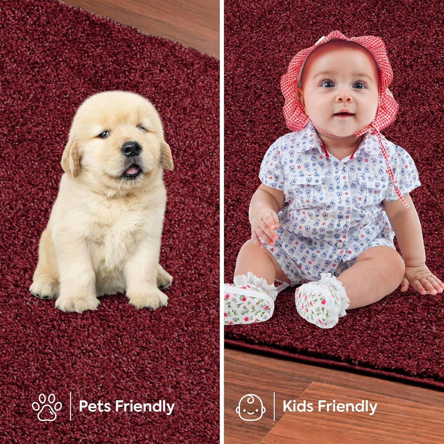 Saturn Collection Solid Color Area Rugs Burgundy - 2' x 4' Rectangle, Indoor, Stain Resistant, Perfect for Living Room, Bedroom, Dining Room, Entryway, Doorway, Pet & Kids Friendly Rug, Wedding