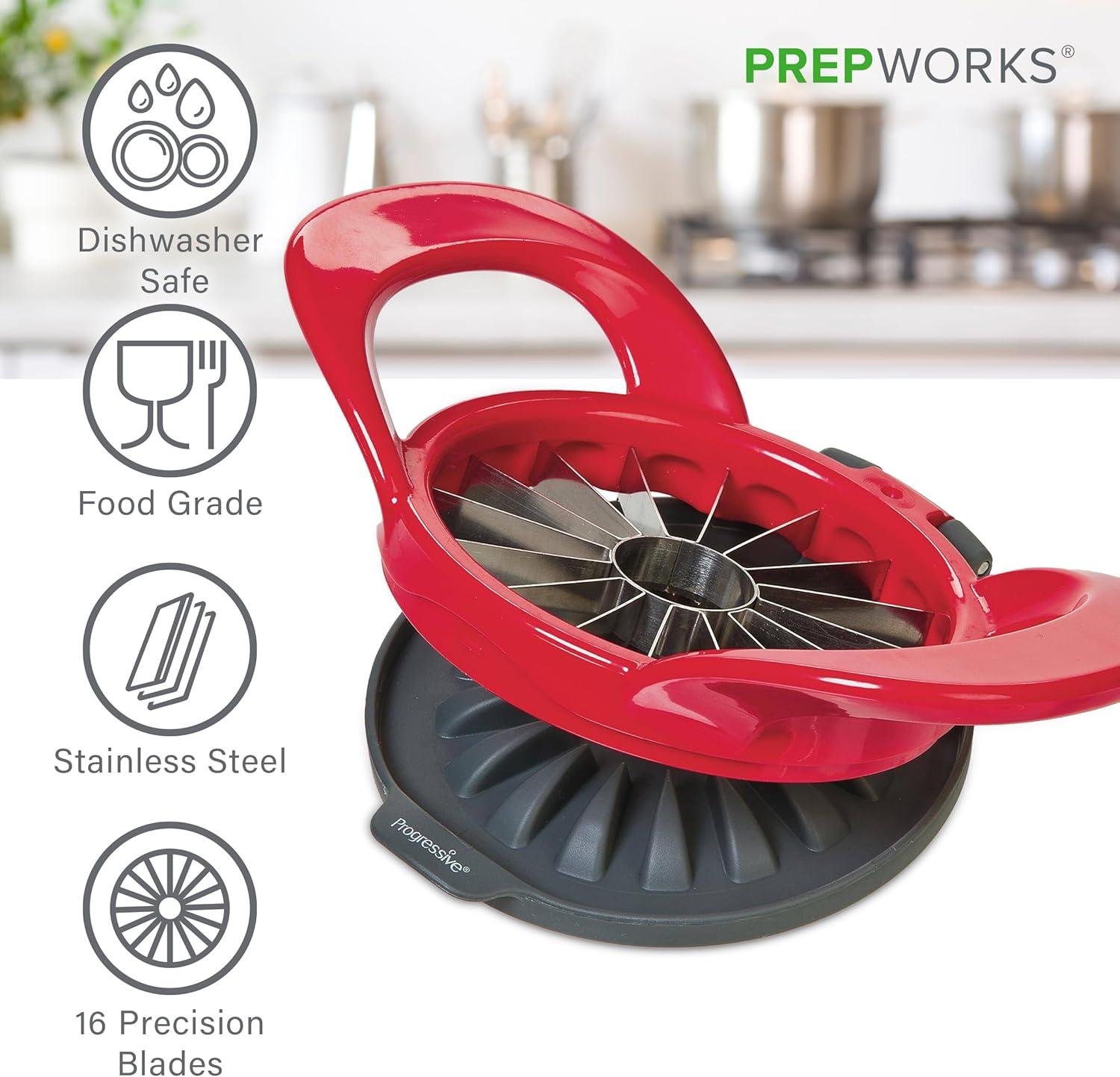 Prepworks Thin Apple Slicer: Stainless Steel Fruit & Mandolin Slicer, Dishwasher-Safe, Red