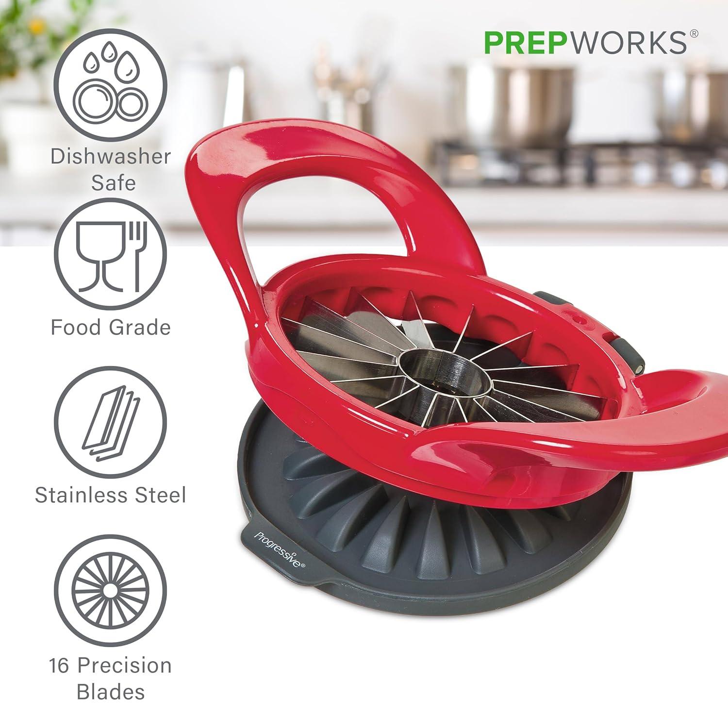Prepworks Thin Apple Slicer: Stainless Steel Fruit & Mandolin Slicer, Dishwasher-Safe, Red