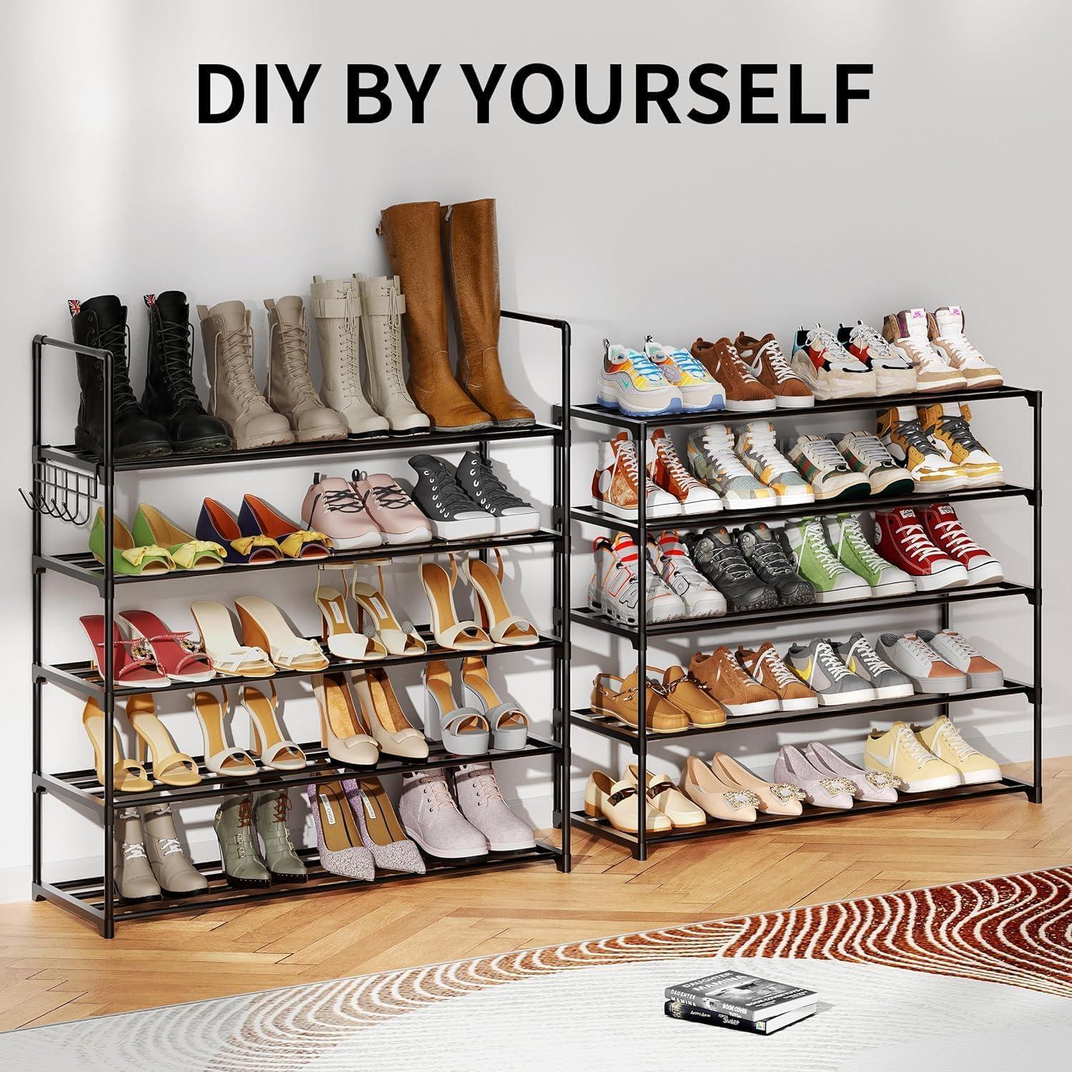 5 Tier Shoe Rack Organizer Storage 25 Pairs Shoes Shelves Space