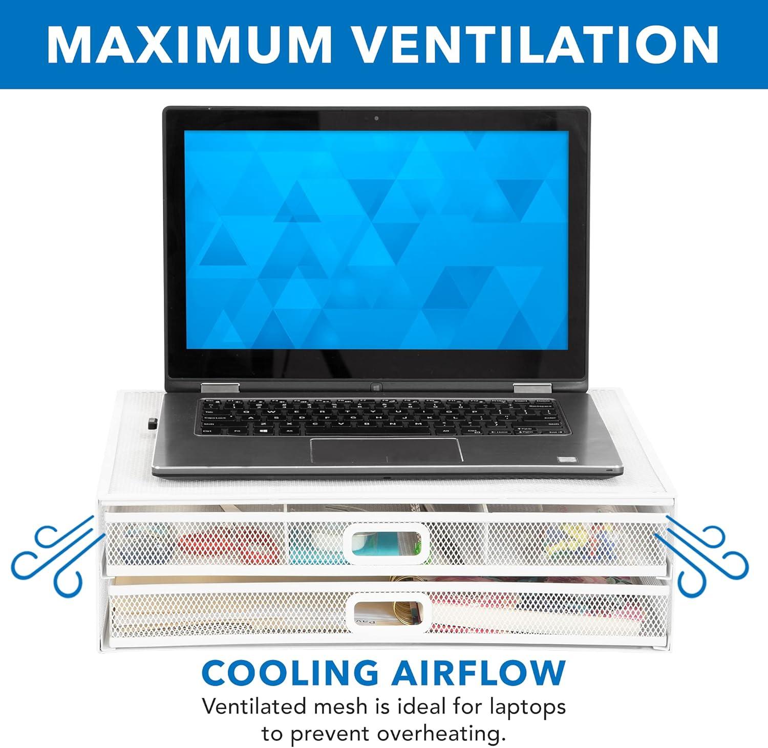 Mount-It! Computer Monitor Stand With Drawers, Metal Mesh Riser & Organizer For Laptop and Computer