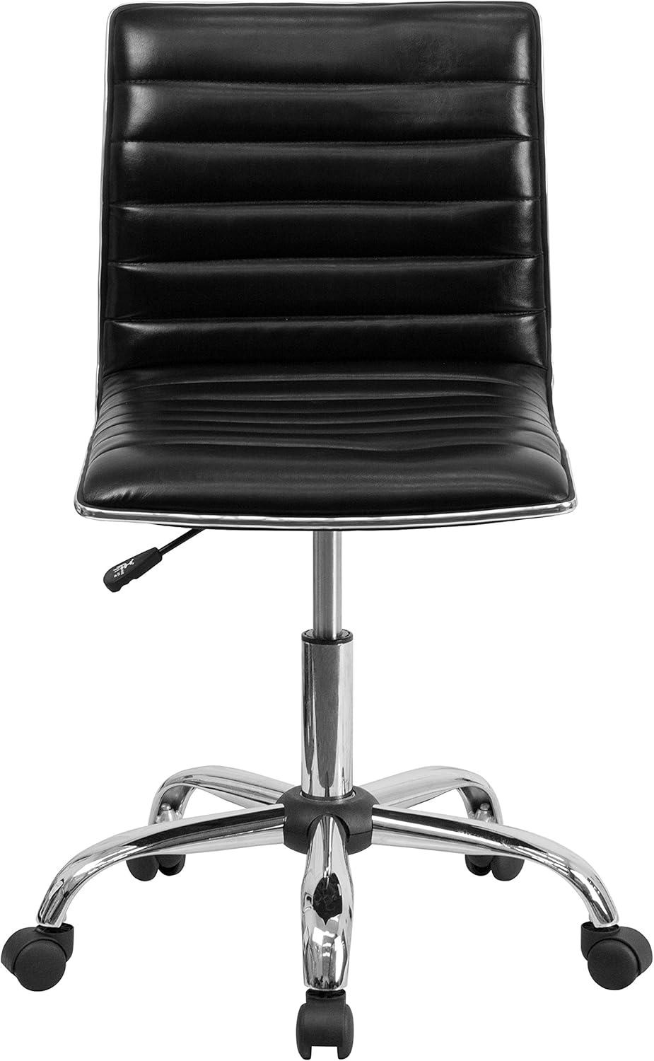 Alan Low Back Armless Black Vinyl Swivel Task Chair with Chrome Base