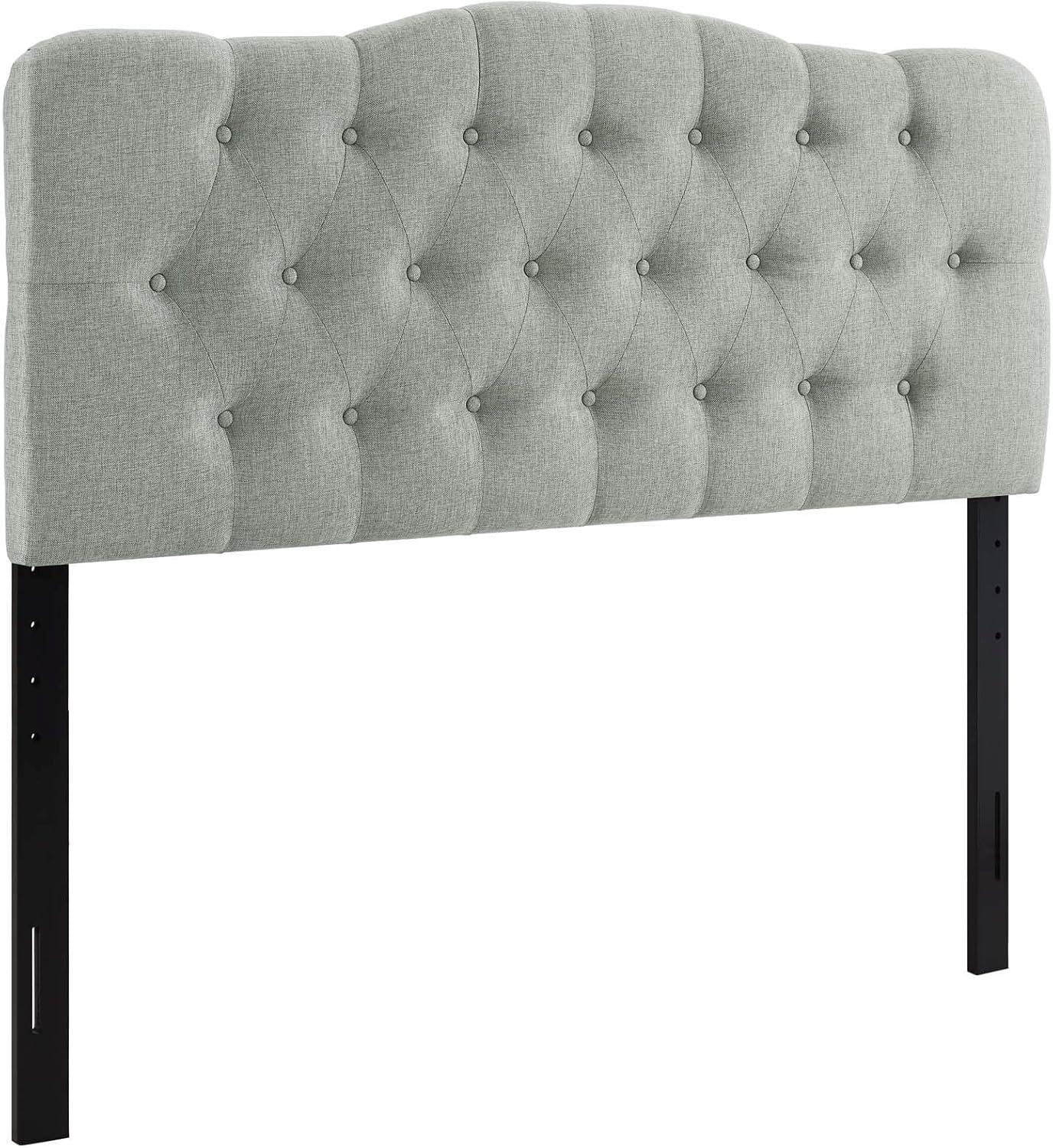 Gray Tufted Upholstered Queen Headboard with Buttons