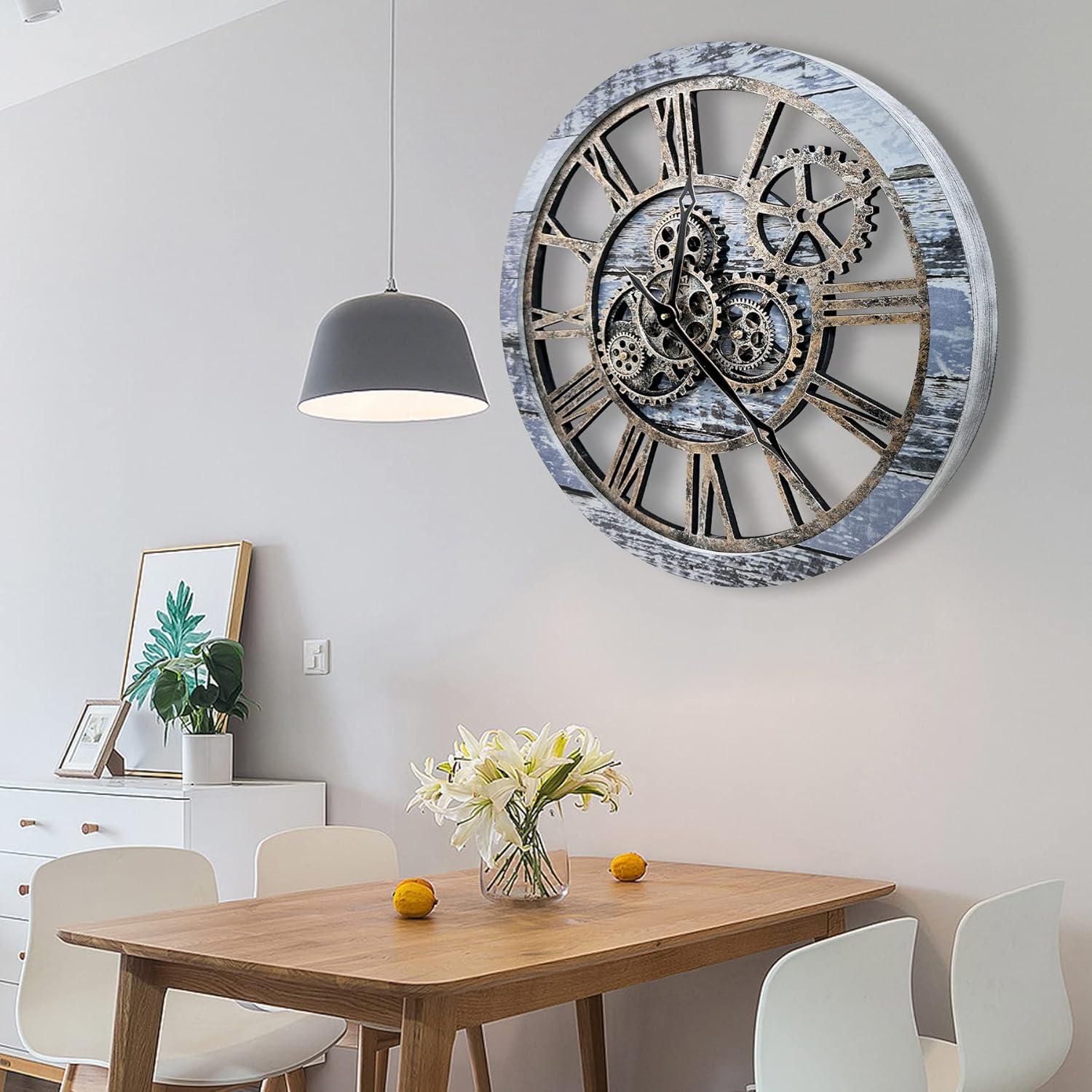 The Gears Clock Wall Clock 36" Round Oversized for Living Room decor with Real Moving Gears America Collection