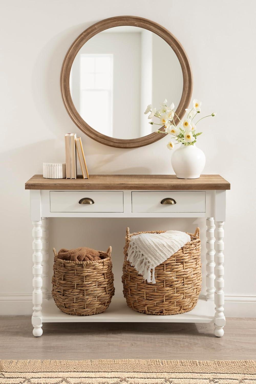 Kate and Laurel Livia Moderno Juego de Cestas Tejidas de Dos Piezas, 16 x 16 y 13 x 13, Jacinto de Agua Natural, Cestas de Mimbre Natural Transicionales para Usar Como Maceteros Tejidos O Cestas Tipo Manta para Sala de Estar