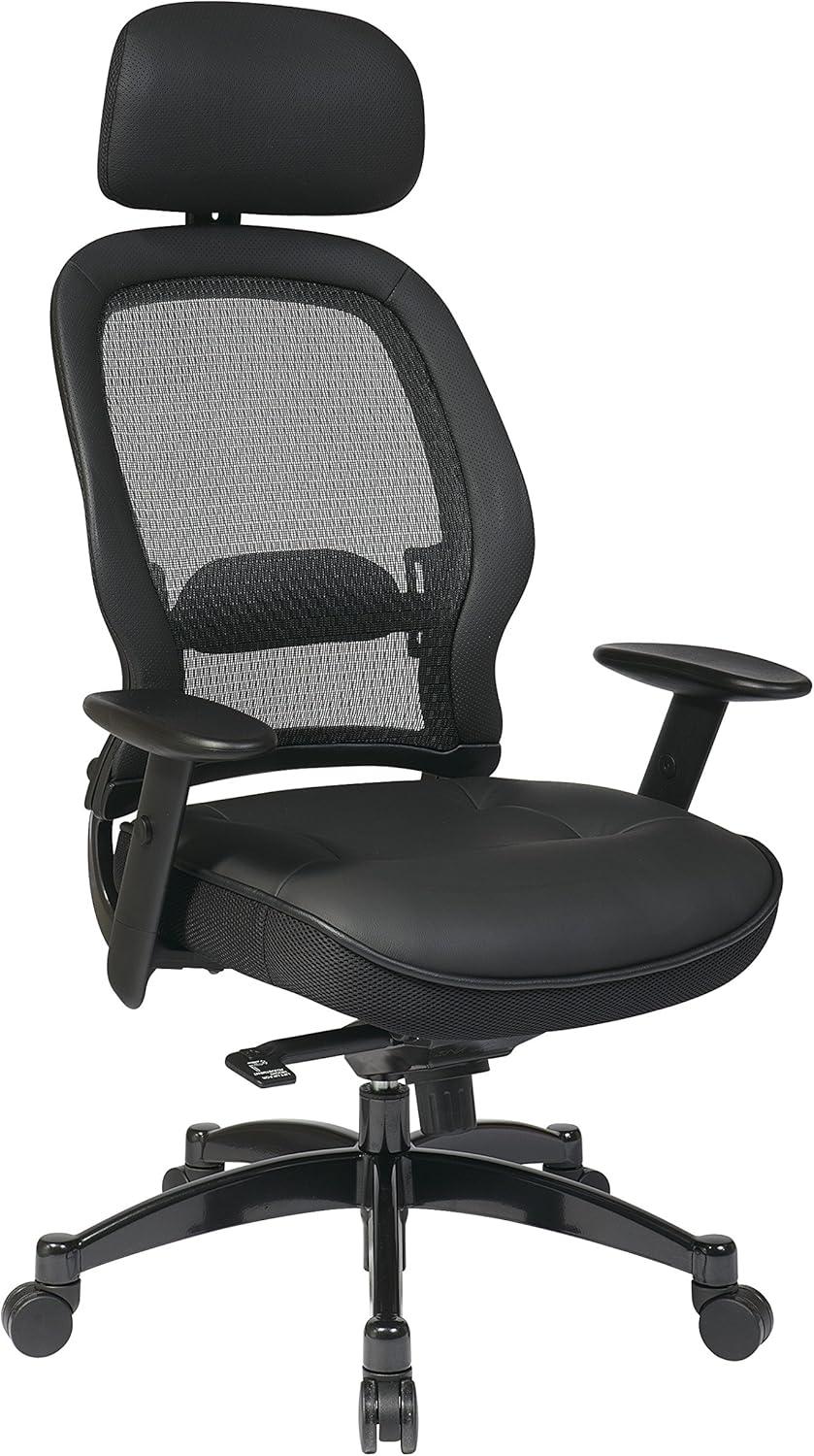 Elegance Black Leather & Metal High-Back Swivel Executive Chair