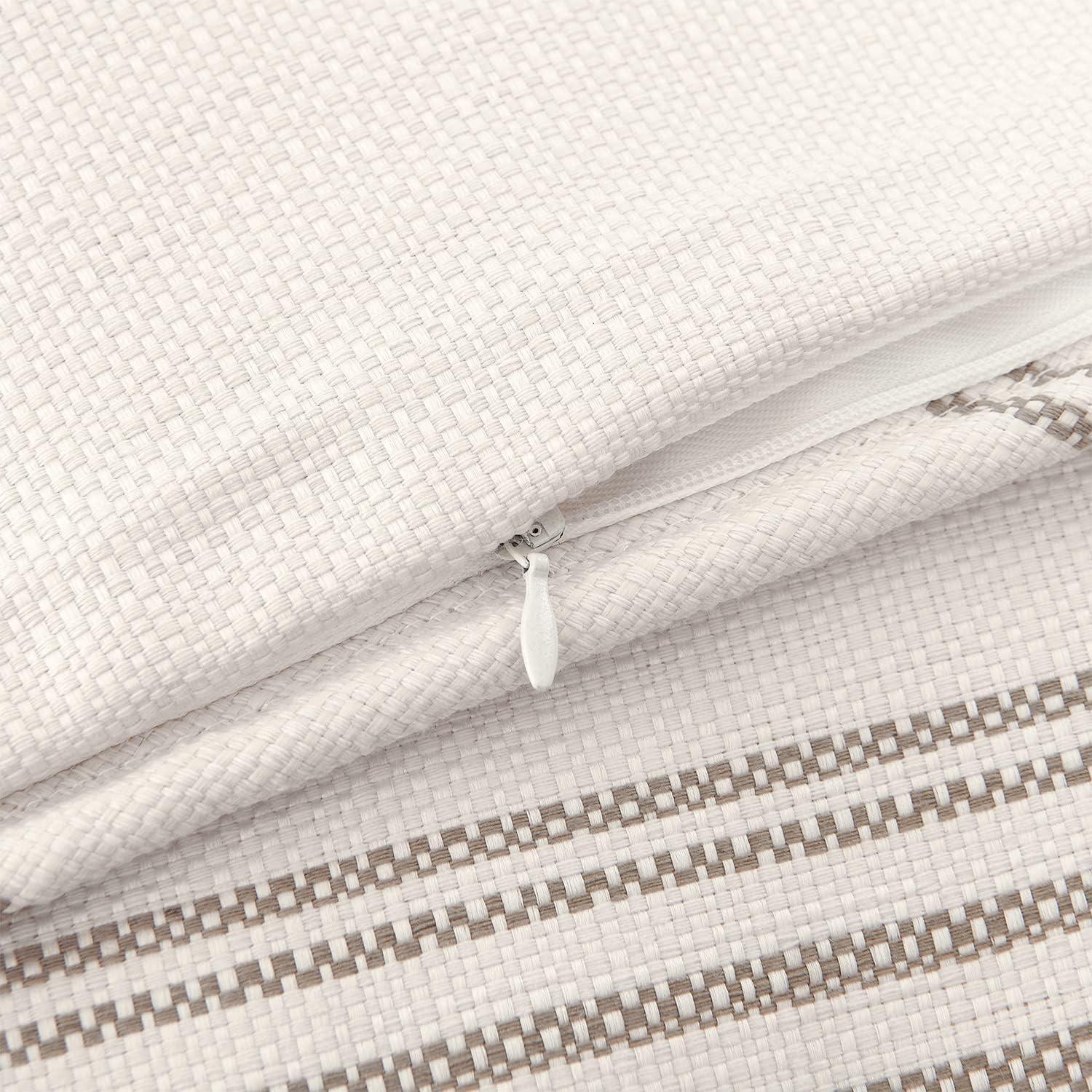 King Size Ivory and Taupe Cotton Striped Sham Set