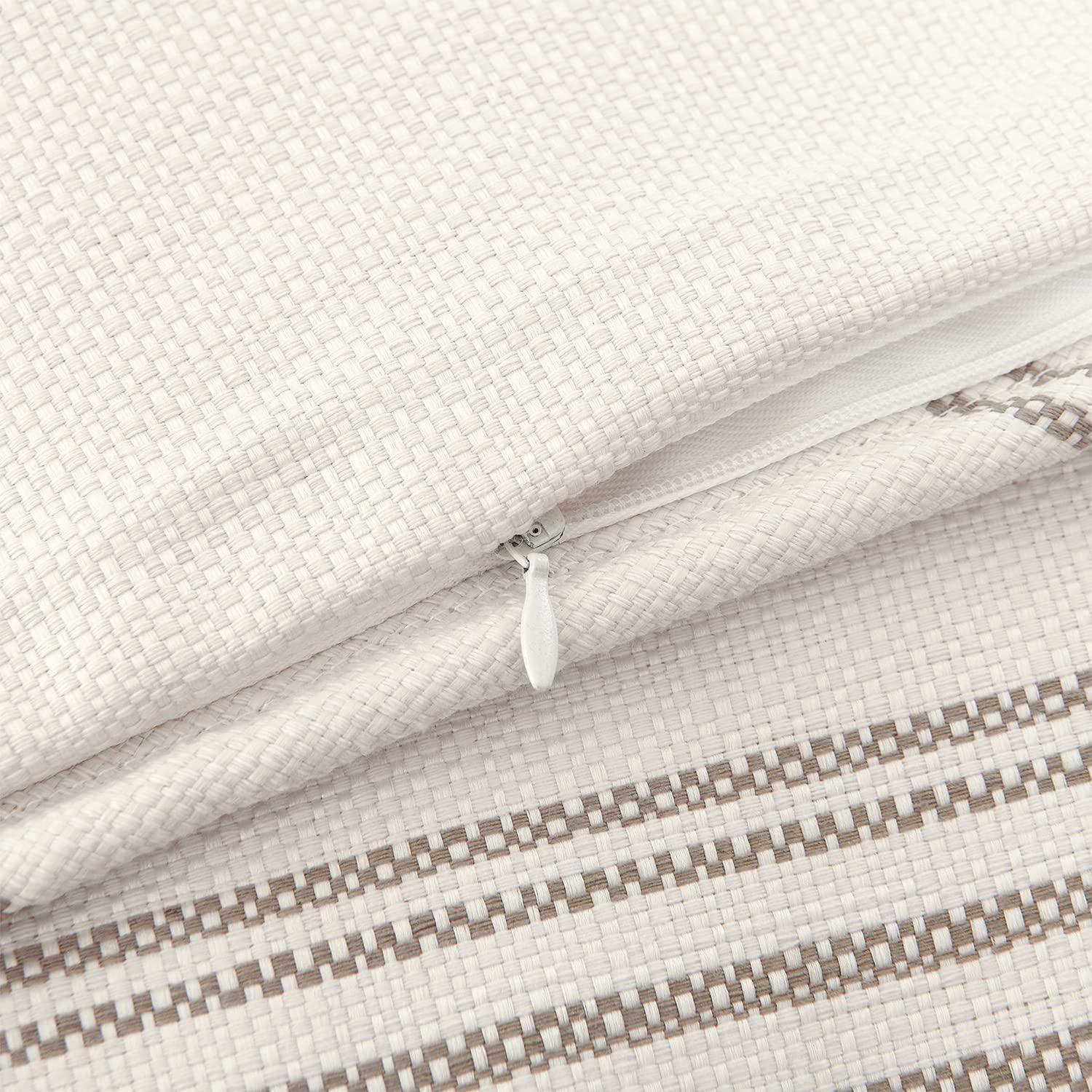 King Size Ivory and Taupe Cotton Striped Sham Set