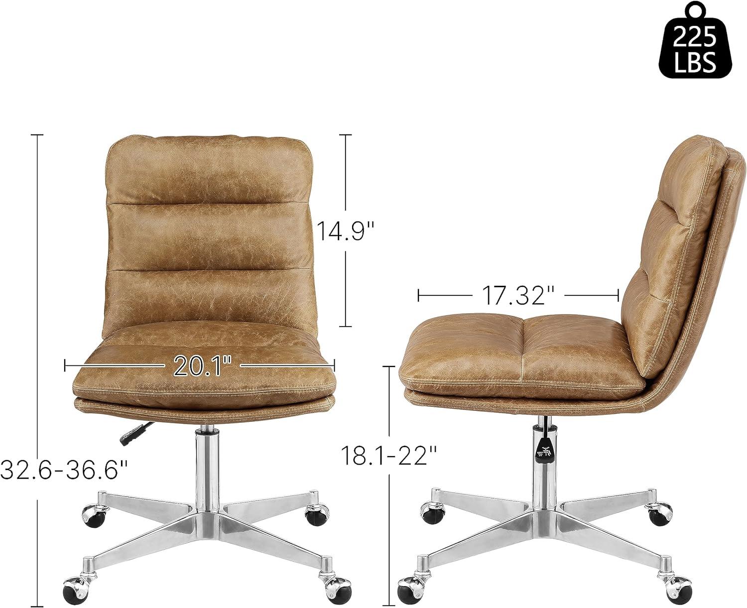 Art Leon 33'' Brown Genuine Leather Swivel Task Chair with Metal Base