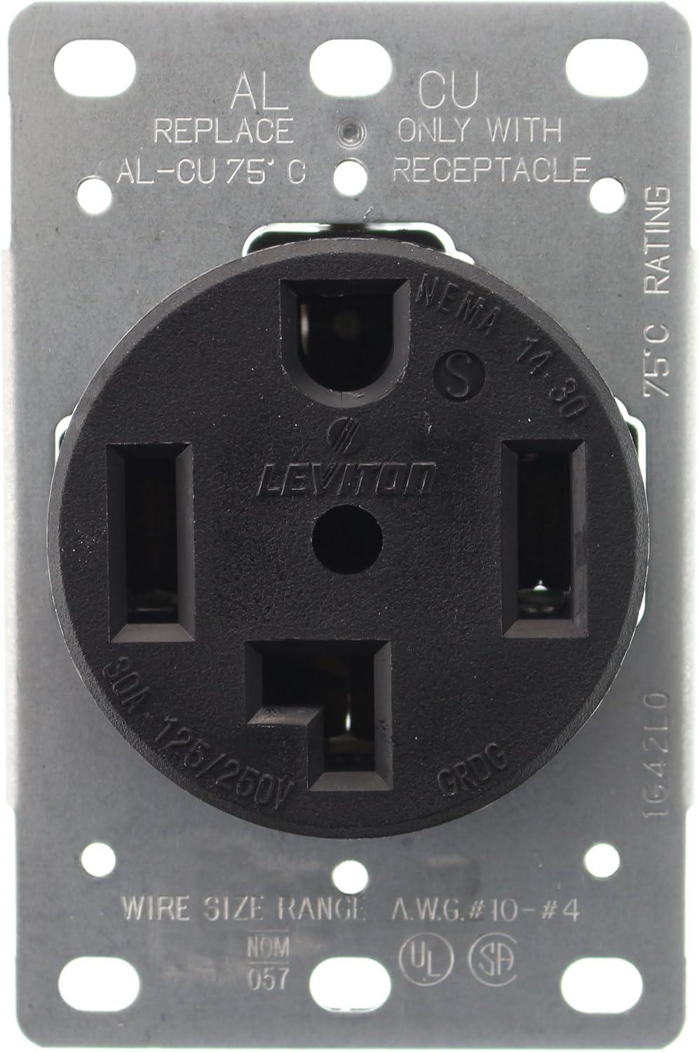 Black Thermoplastic 30-Amp Flush Mount Dryer Outlet