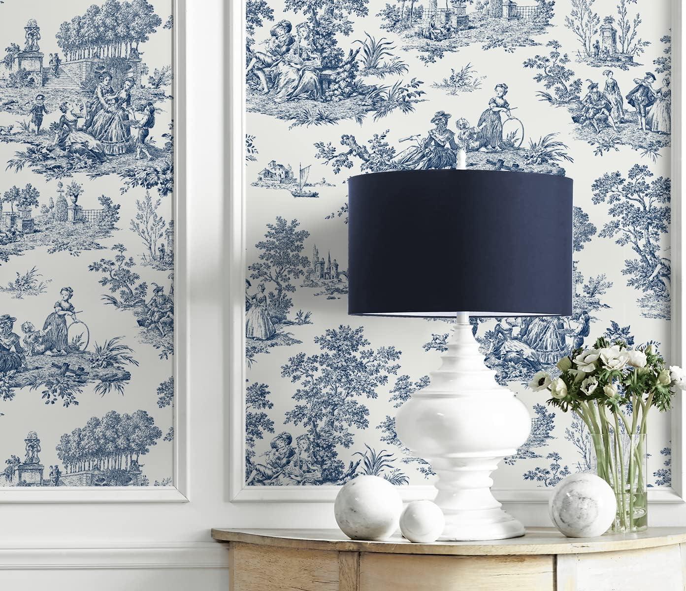 NextWall Navy Blue Chateau Toile Peel and Stick Wallpaper