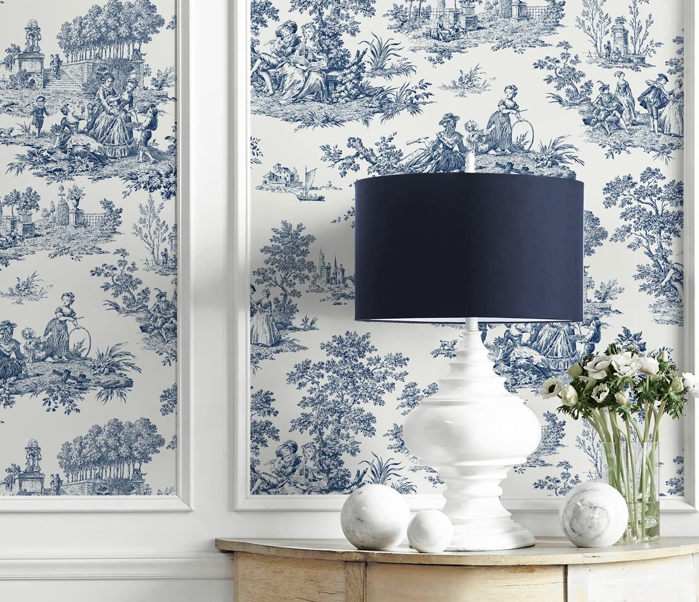 NextWall Blue Bell Chateau Toile Peel and Stick Wallpaper