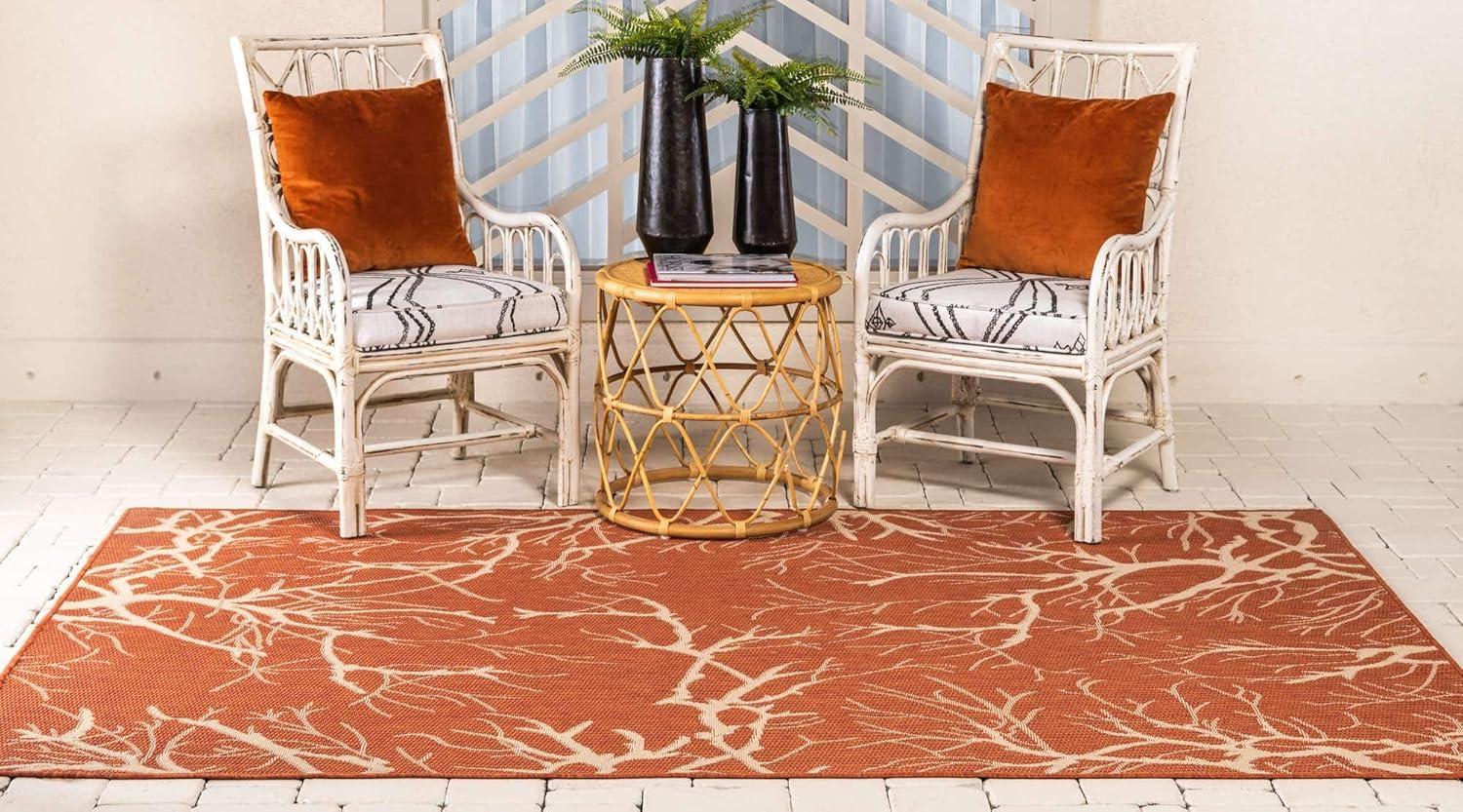 Unique Loom Outdoor Botanical Branch Floral and Botanical Woven Area Rug