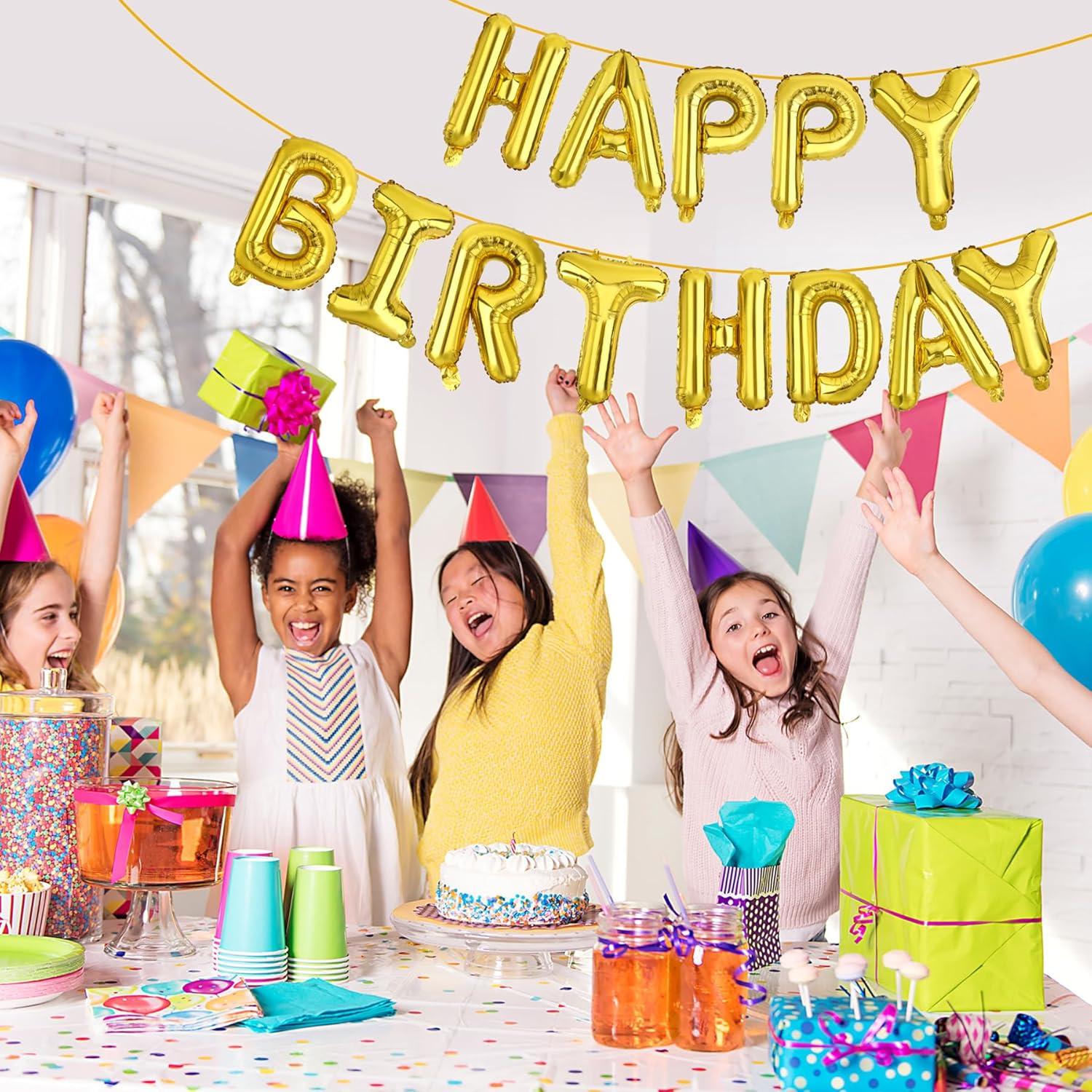 Happy Birthday Balloon Banner Party 16 Inch 3D Aluminum Foil Balloon kit Birthday Party Decor - gold