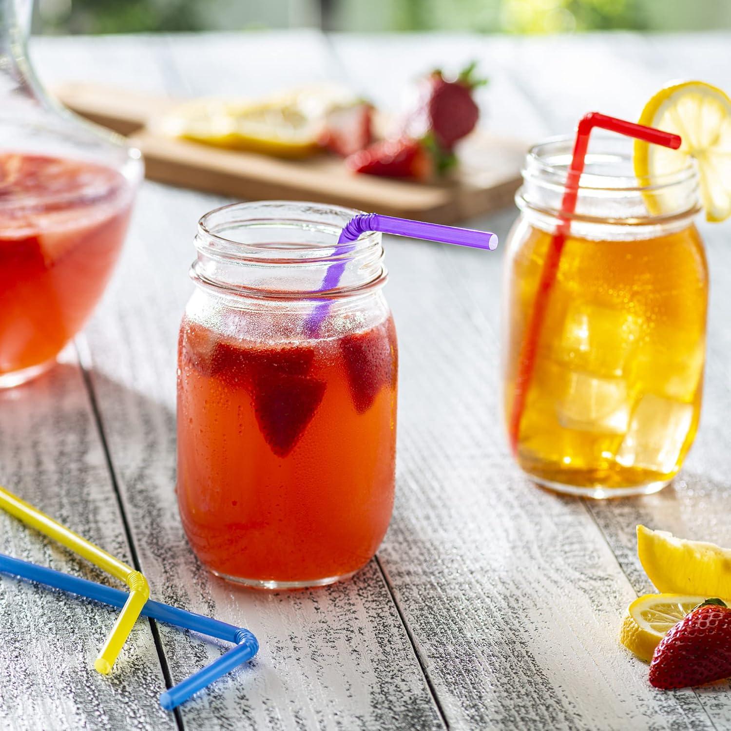 Comfy Package Flexible Drinking Straws Plastic Disposable Bendy Straws, 500-Pack