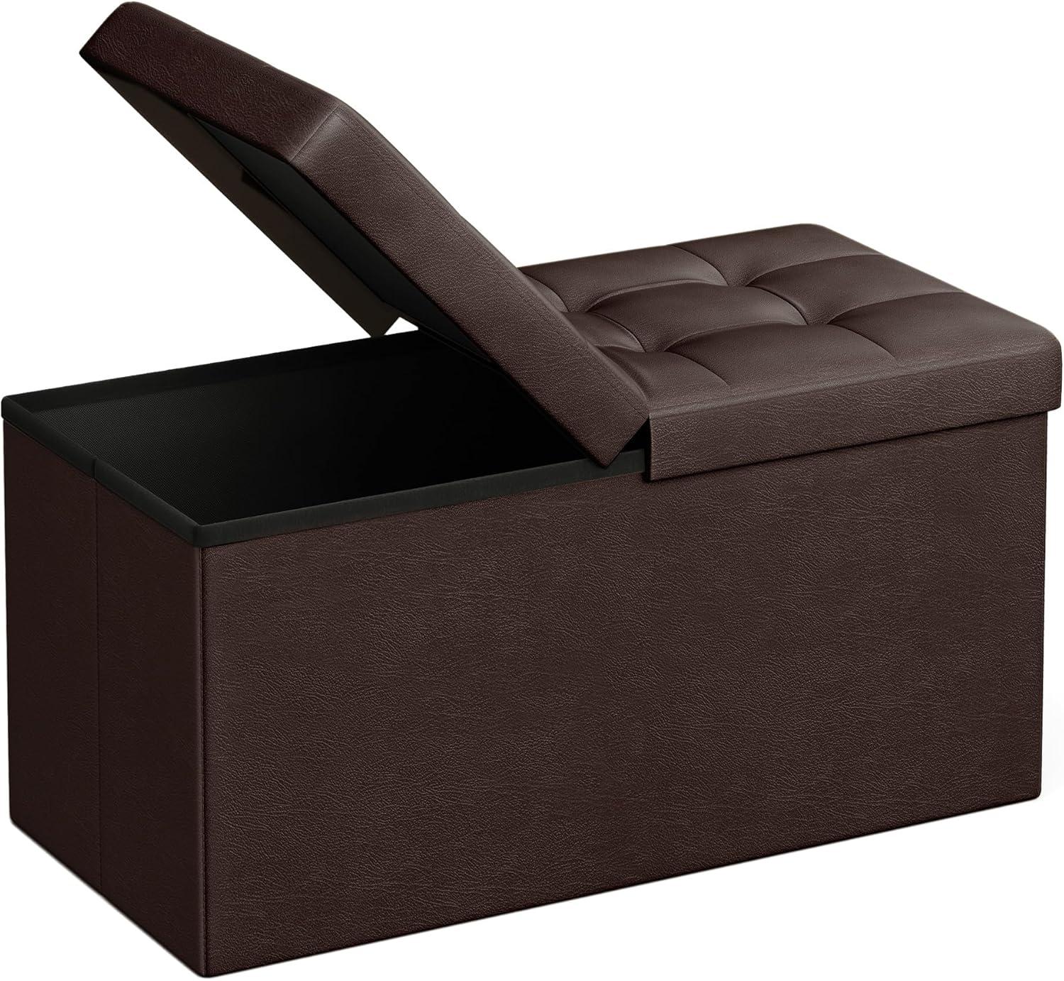 SONGMICS 30 Inches Folding Storage Ottoman Bench with Flipping Lid Brown
