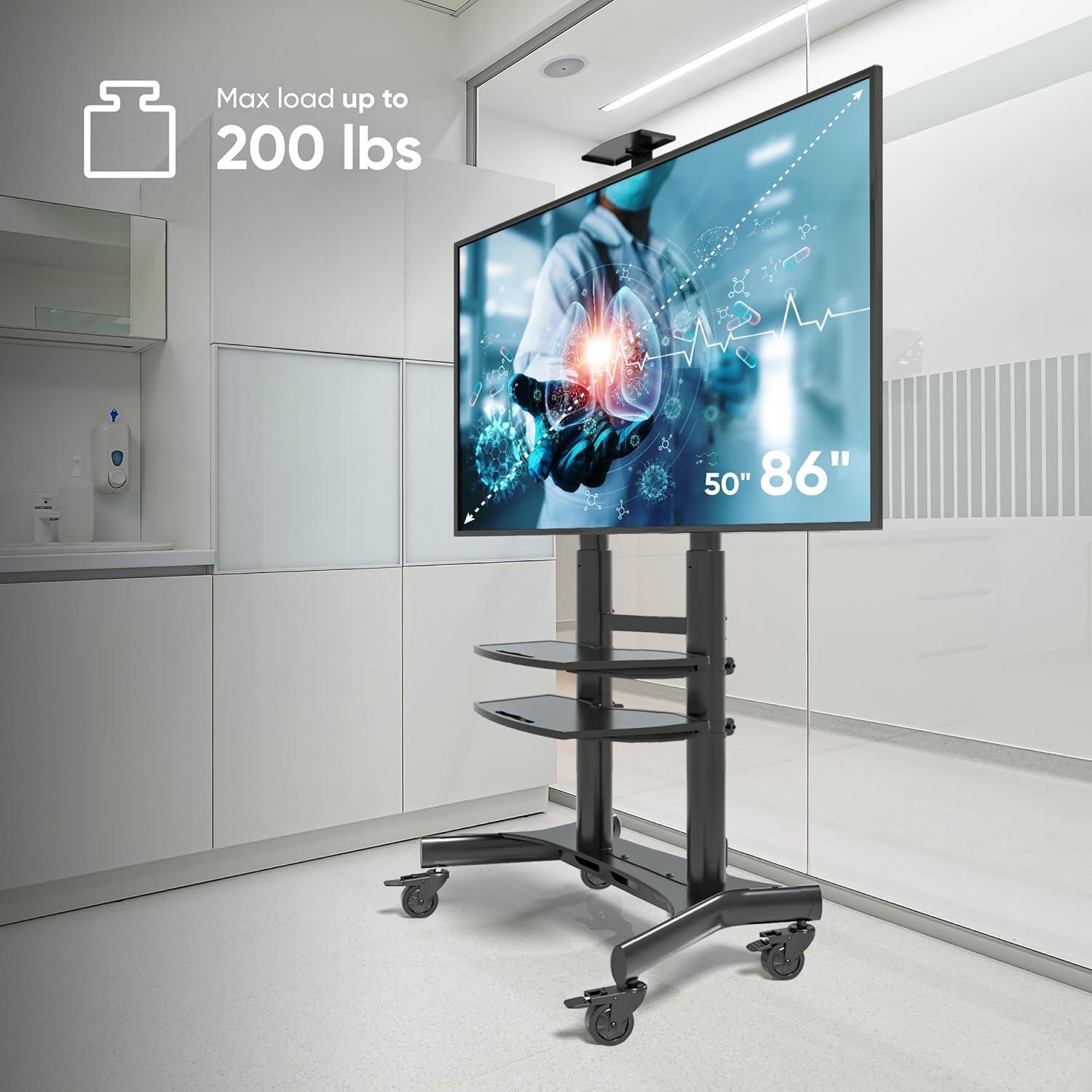 ONKRON Portable TV Stand With Wheels - Adjustable TV Stand for 32-65 Inch for TVs up to 110 lbs