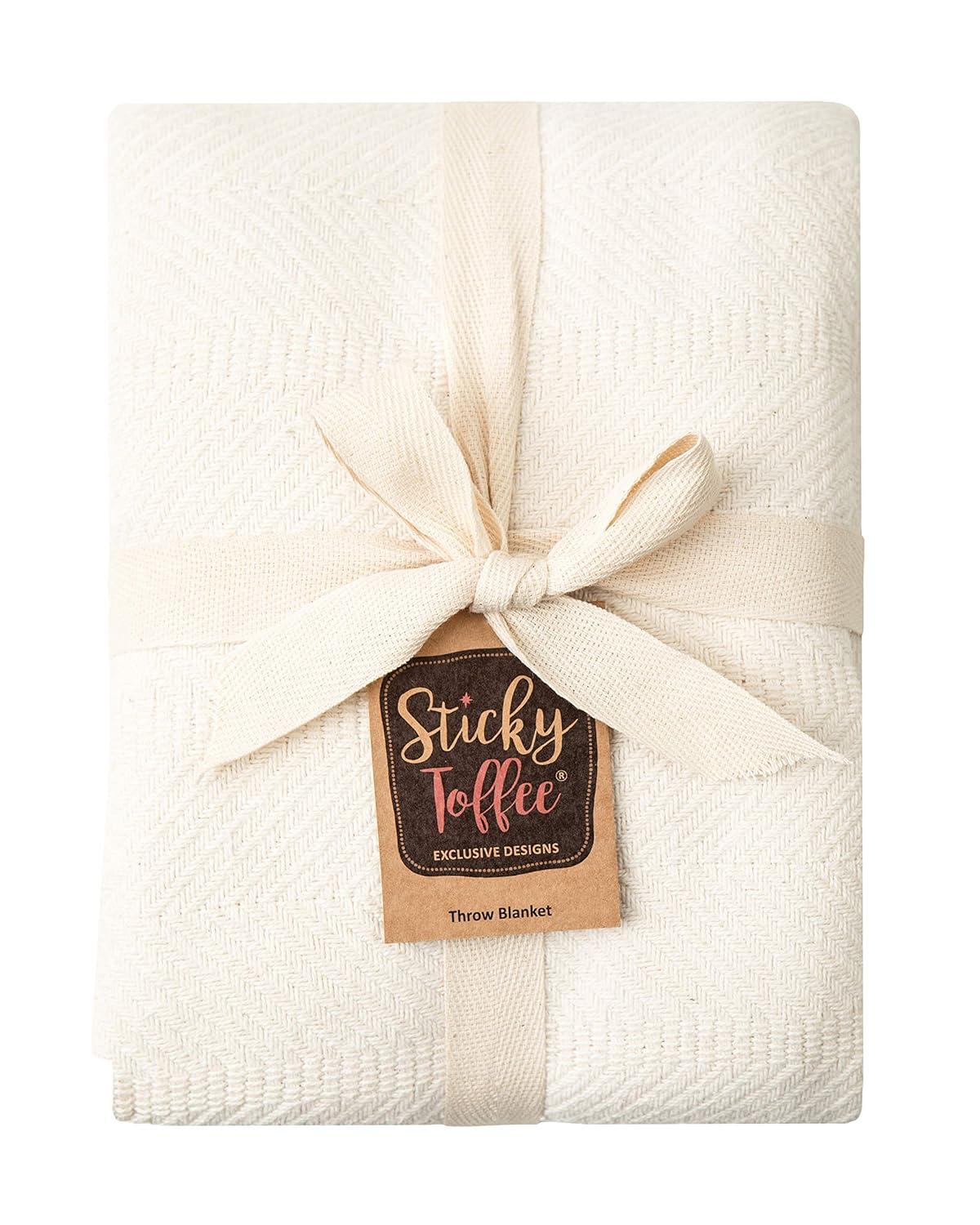 Sticky Toffee Manta Ligera 100% Algodón Oeko-Tex, 50x60 Pulgadas, Crema Marfil - Tejido en Espiga
