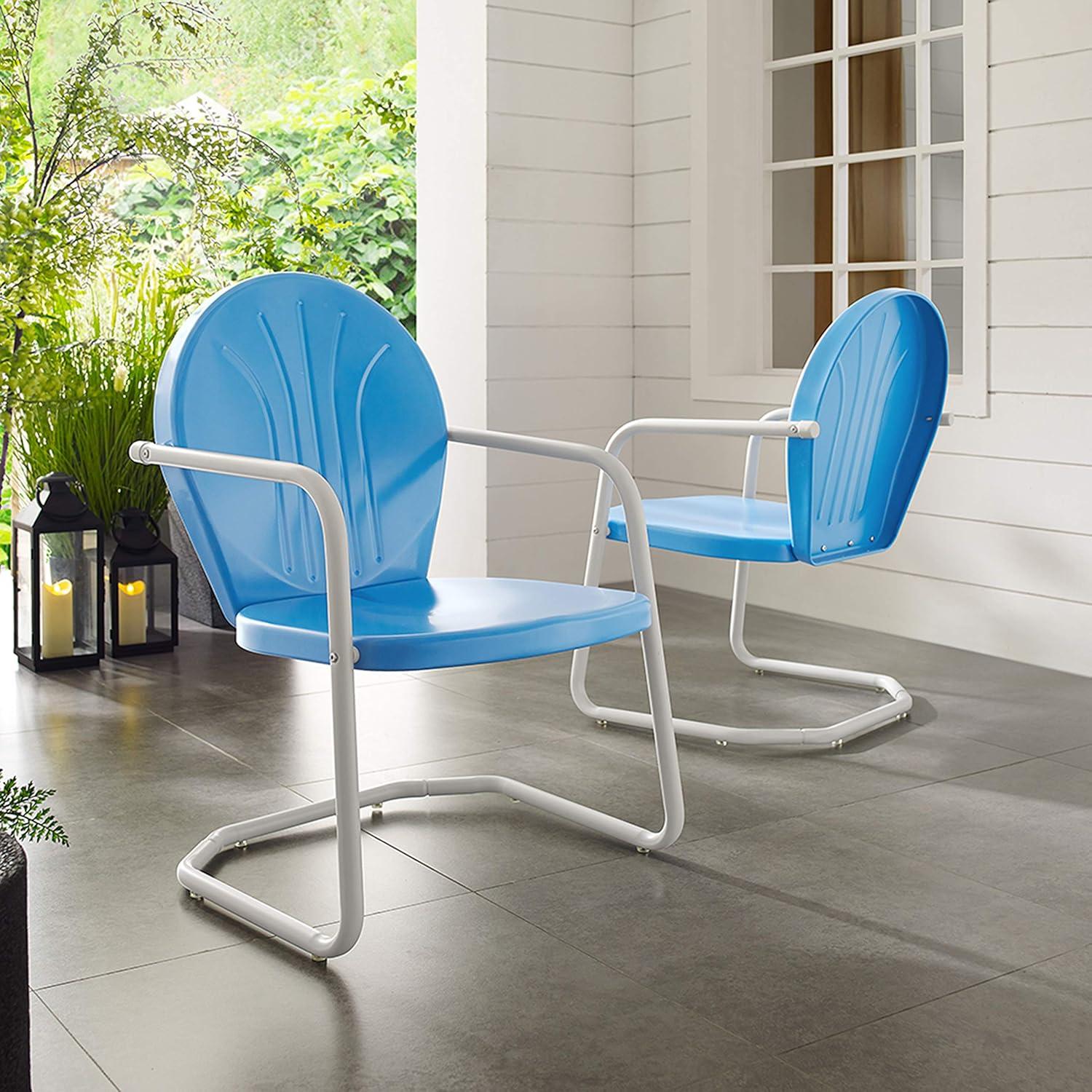 Crosley Furniture Griffith Retro Metal Patio Chair in Sky Blue