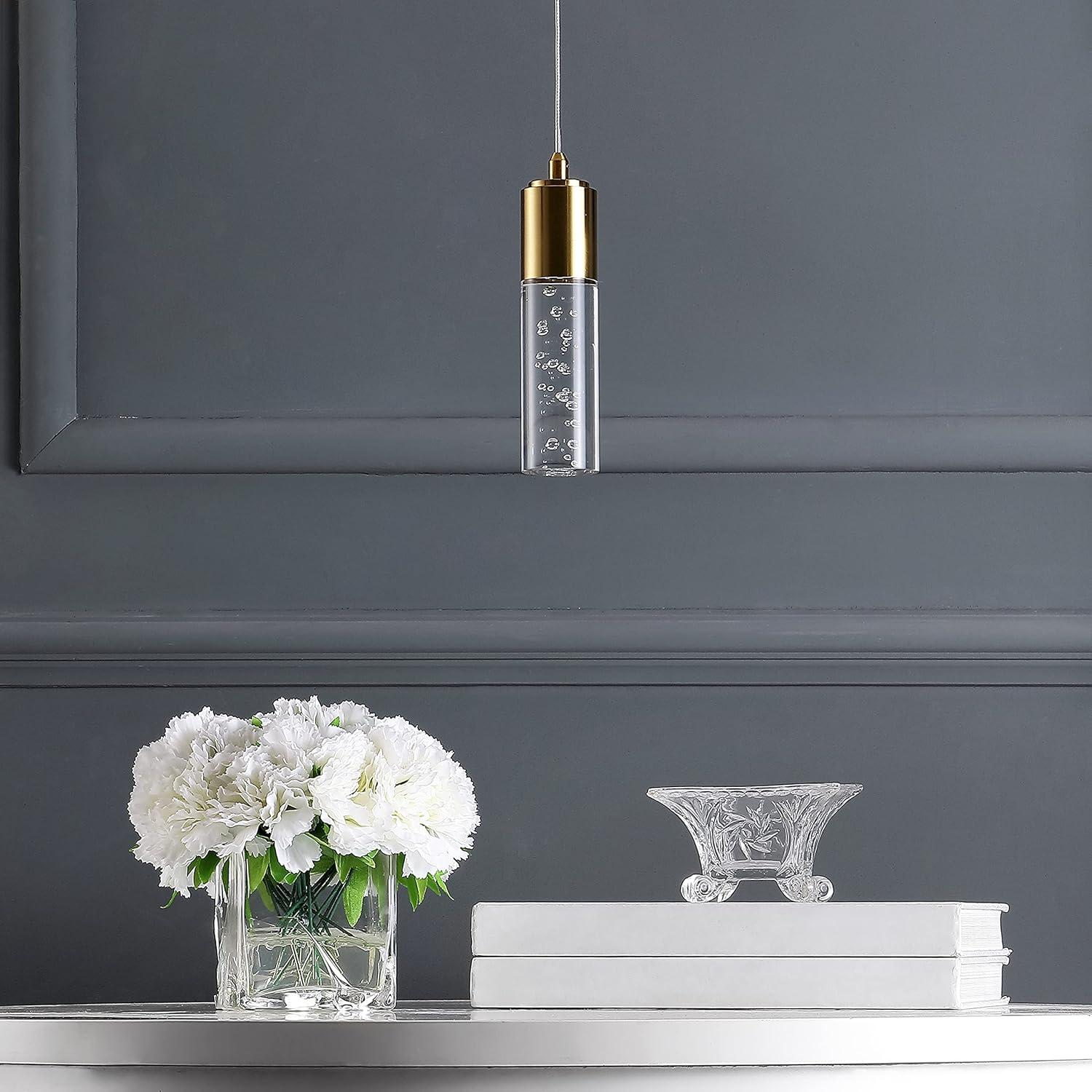JONATHAN Y Cristal 1-Light Bubble Acrylic/Iron Modern Minimalist Integrated LED Pendant, by JONATHAN  Y - 1 Light Gold