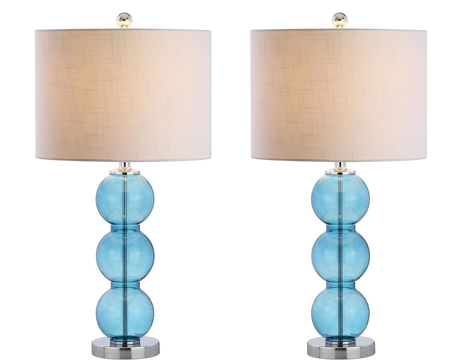 JONATHAN Y Bella 27" Glass Triple-Sphere LED Table Lamp, Sky Blue/Chrome (Set of 2)