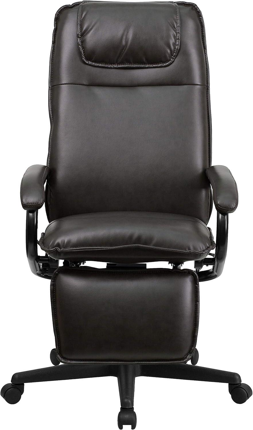 Flash Furniture High Back Brown LeatherSoft Executive Reclining Ergonomic Swivel Office Chair with Arms