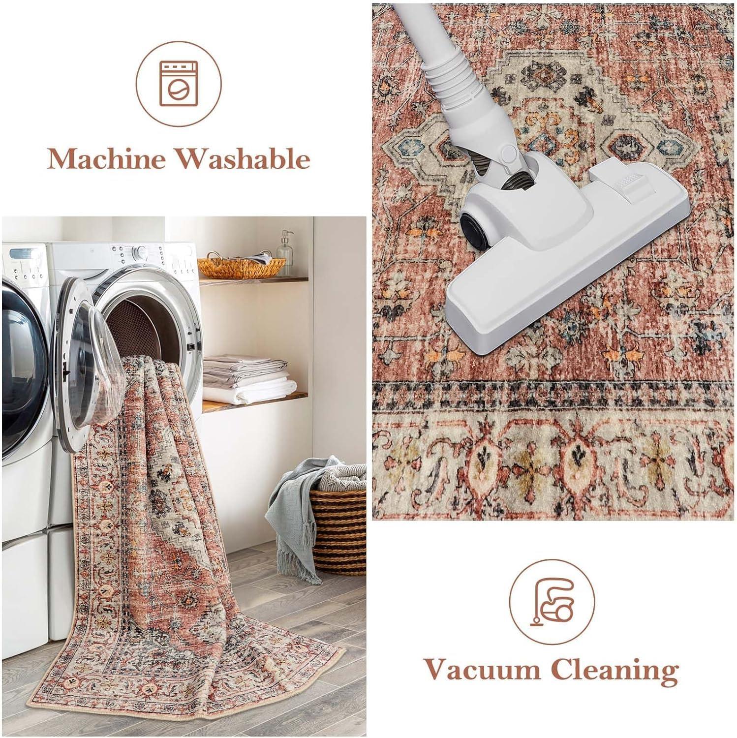 Lahome Oriental Small Area Rug, 2x4 Soft Washable Rugs for Entryway Kitchen, Non-Slip Ultra-Thin Indoor Door Mat Distressed Vintage Small Carpet for Bathroom Bedroom, Peach/Orange