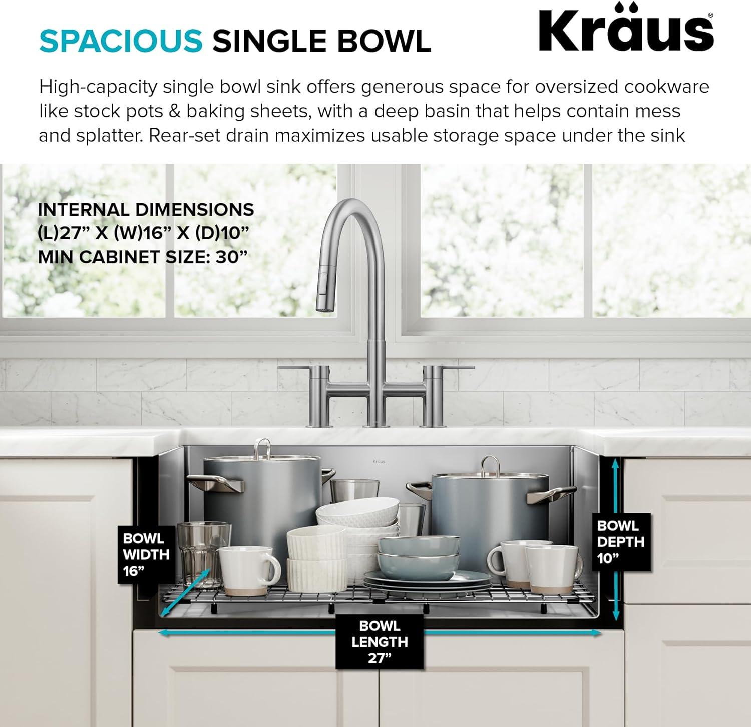 KRAUS Standart Pro Apron Front Farmhouse 16 Gauge Single Bowl Stainless Steel Kitchen Sink