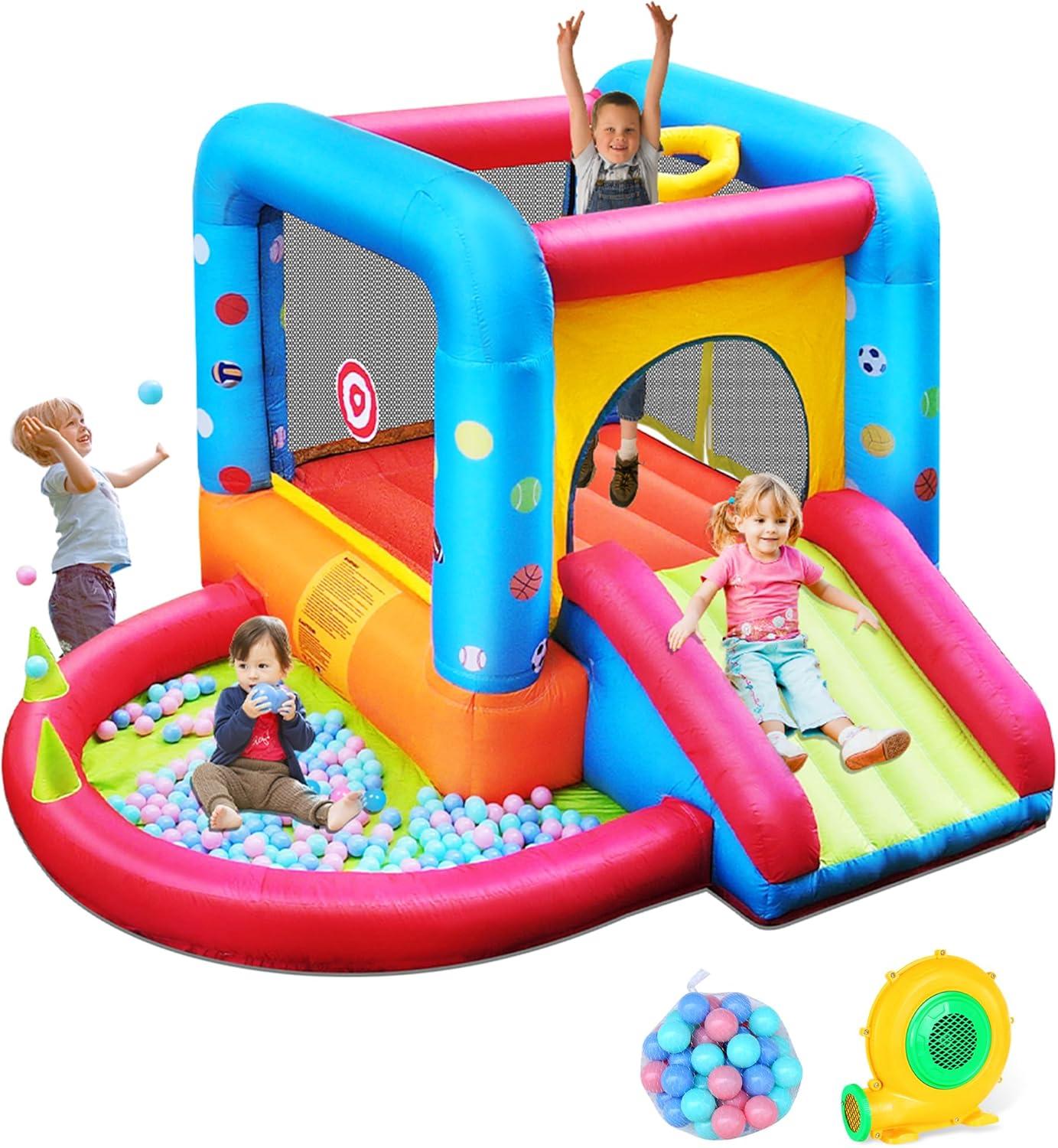 Colorful Inflatable Bounce House with Slide and Ball Pit