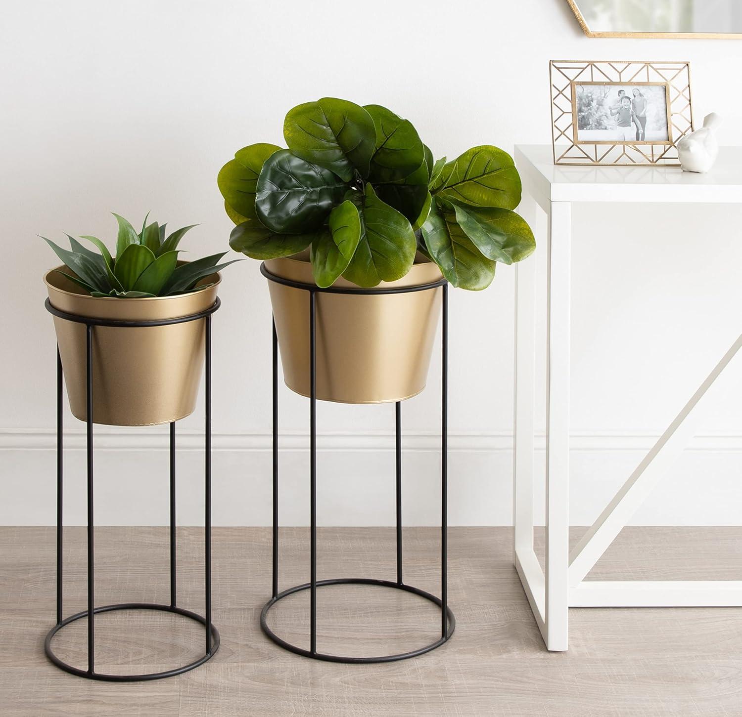 Kate and Laurel Sheely Metal Planter Stands with Pots