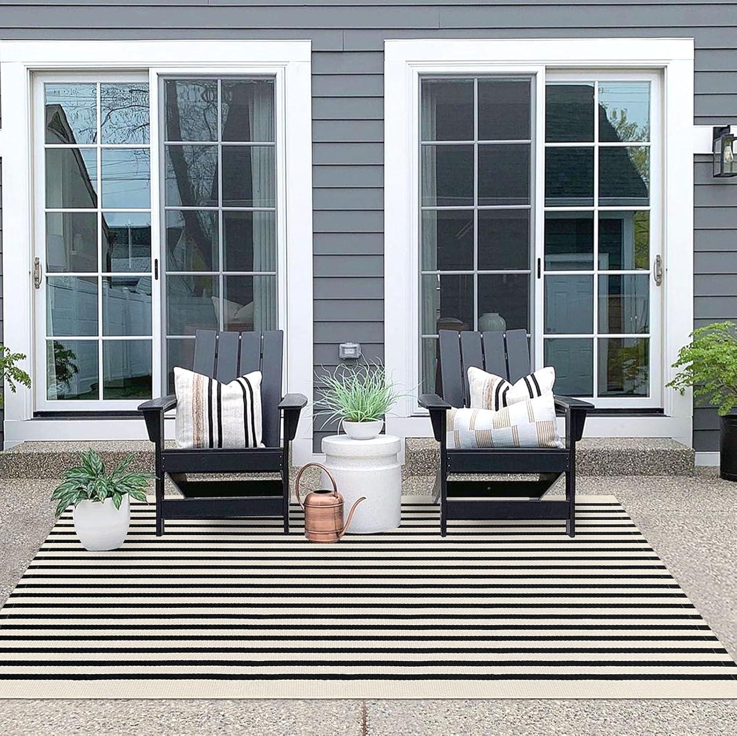 IOHOUZE Navy and White Striped Rug 2'x3' Front Door Rugs, Small Washable Area Rug for Front Porch, Spring Summer Doormats Outdoor Indoor, Cotton Rugs for Entryway Porch Entrance