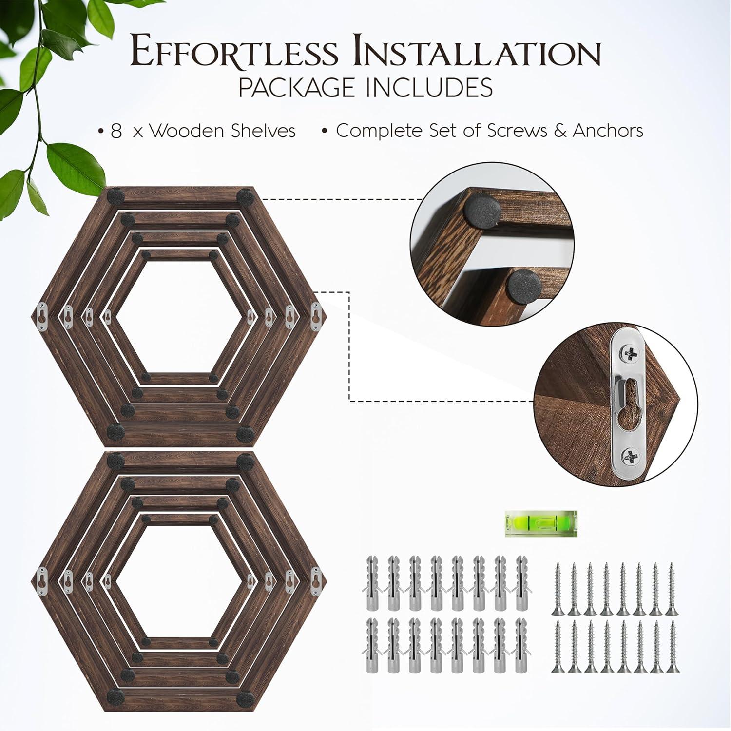 Hokku Designs Floating Shelves Set Of 8 Honeycomb Shelves For Wall,Rustic Brown