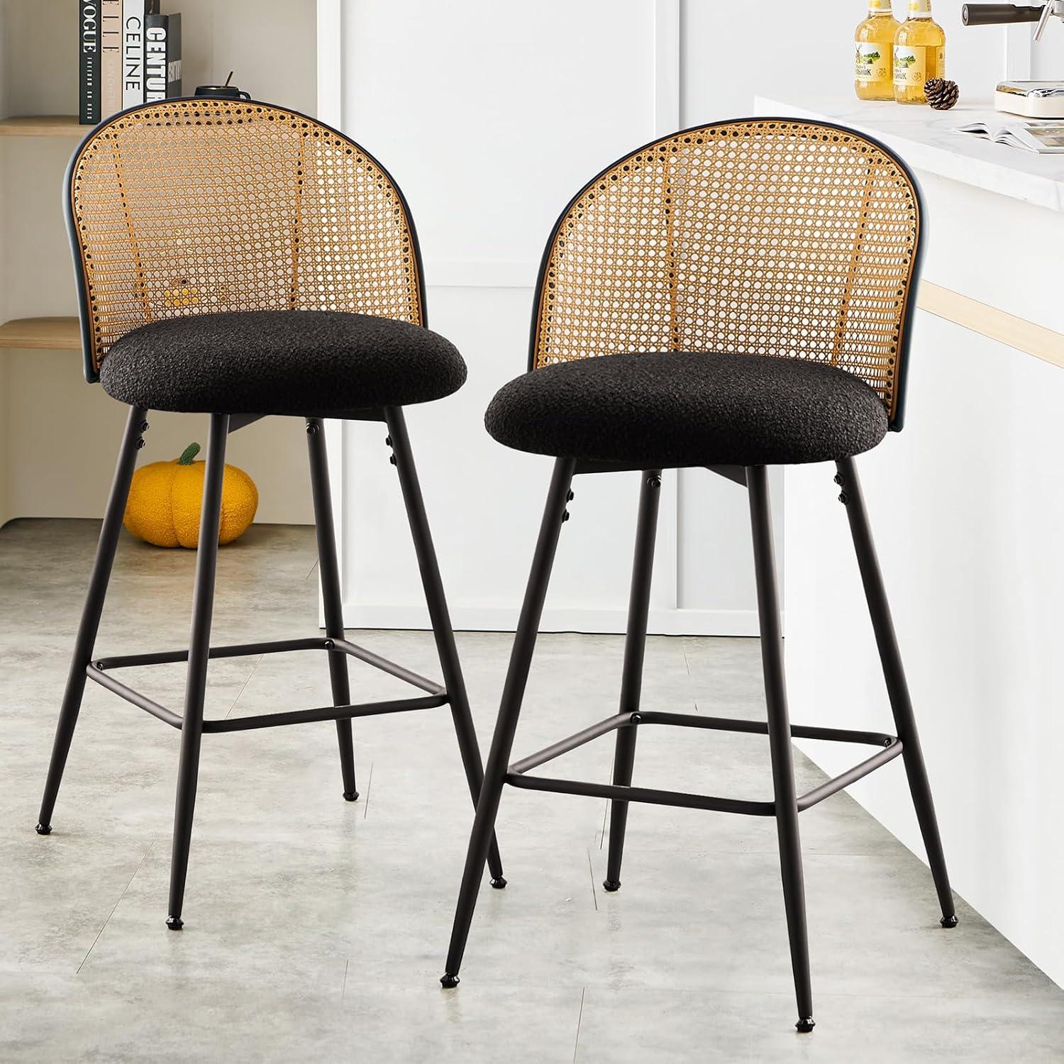 Cane Back Swivel Upholstered Counter & Bar Stool