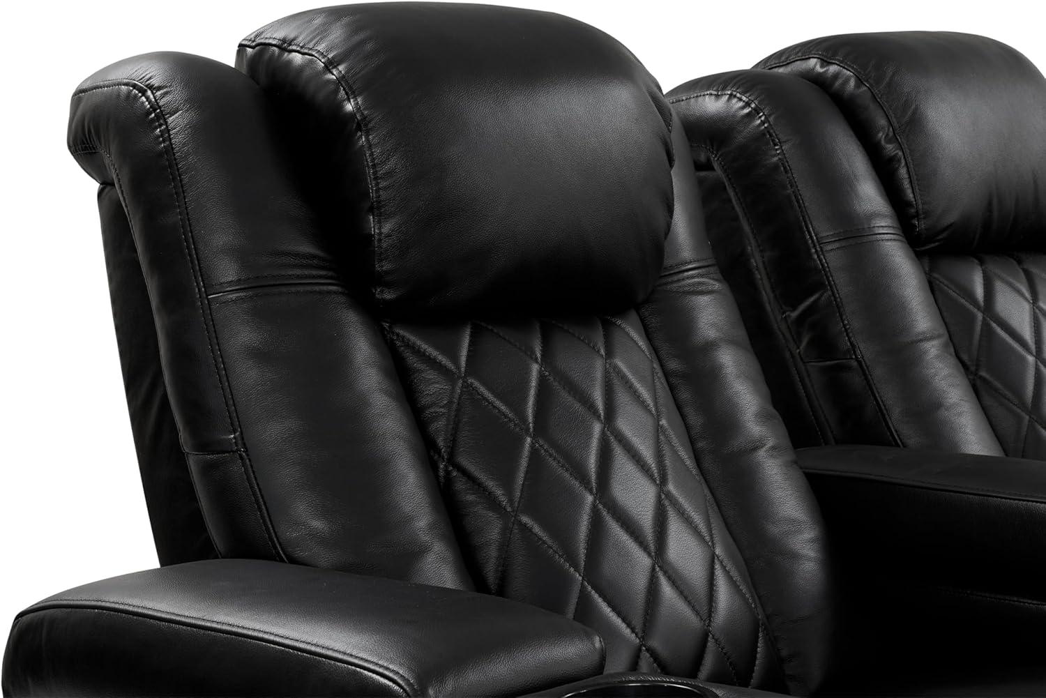 Valencia Tuscany Home Theater Seat - Nappa Leather Power Recliner with Cool Gel Memory Foam, USB-C/USB-A Charging, RGB LED Lights, Adjustable Lumbar & Headrest (Row of 2, Black)