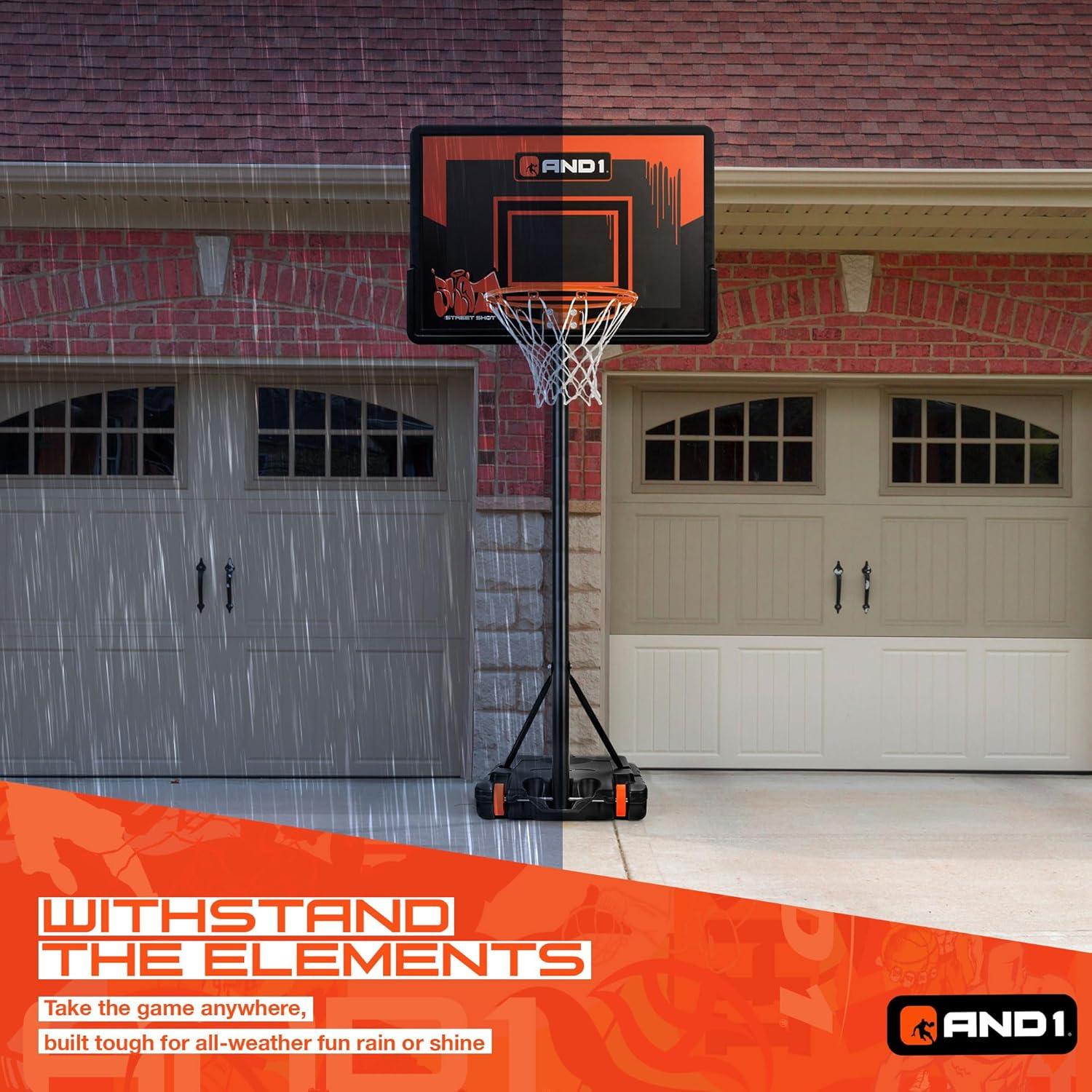 AND1 32" Youth Basketball Hoop & Basketball Bundle - Adjustable Portable Outdoor Hoop, 5-7 ft Adjustable Height