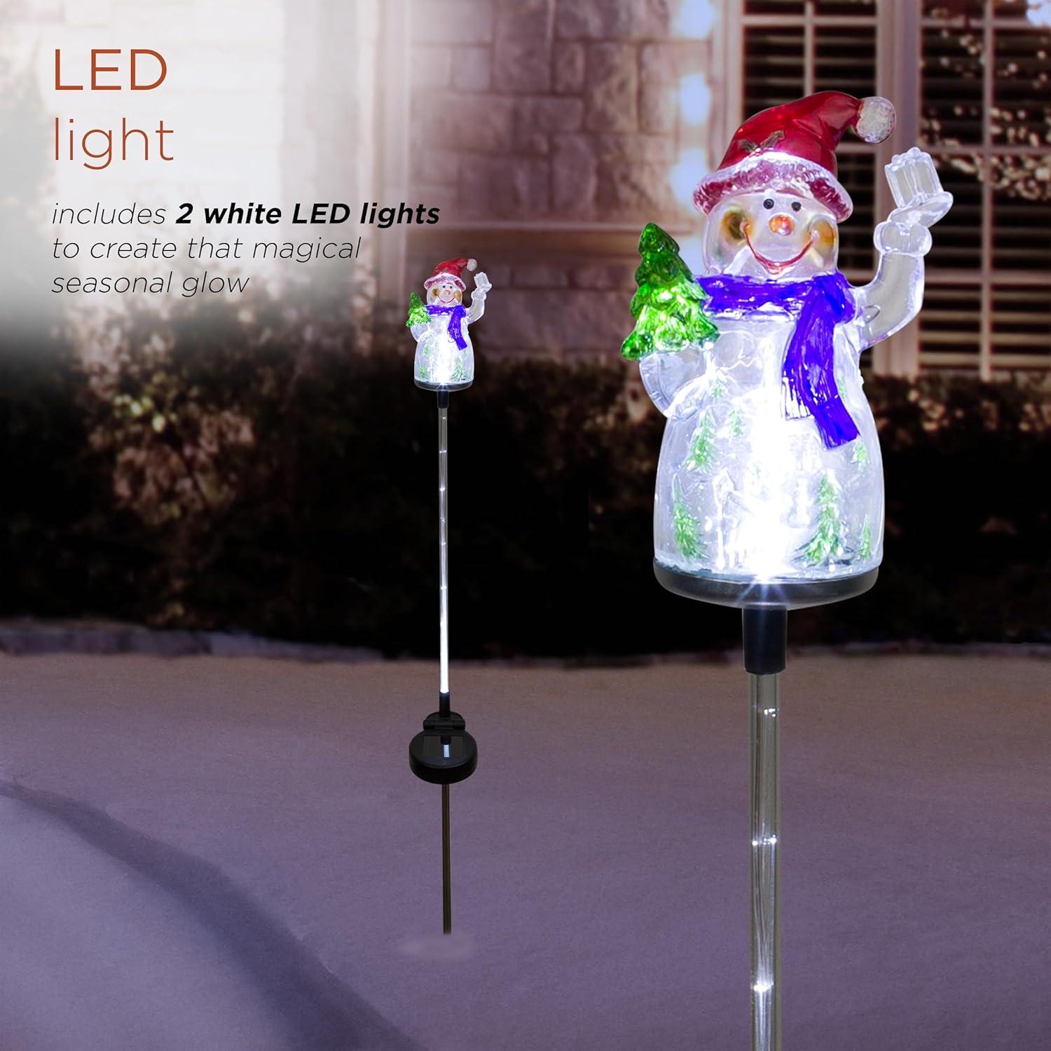 Alpine Corporation 34" Snowman Solar Powered Glass Garden Stakes (2 Pieces)