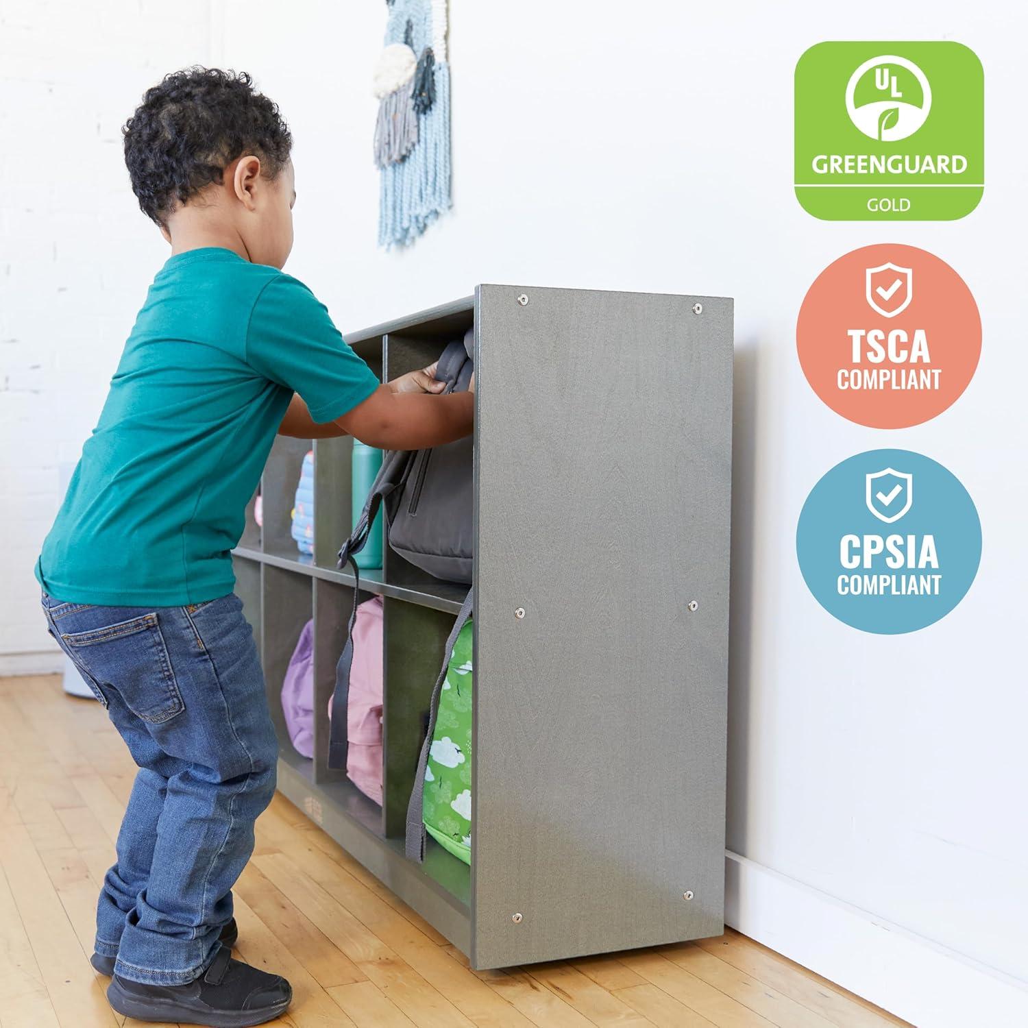 ECR4Kids 8-Compartment Mobile Backpack Storage Cabinet, Grey Wash