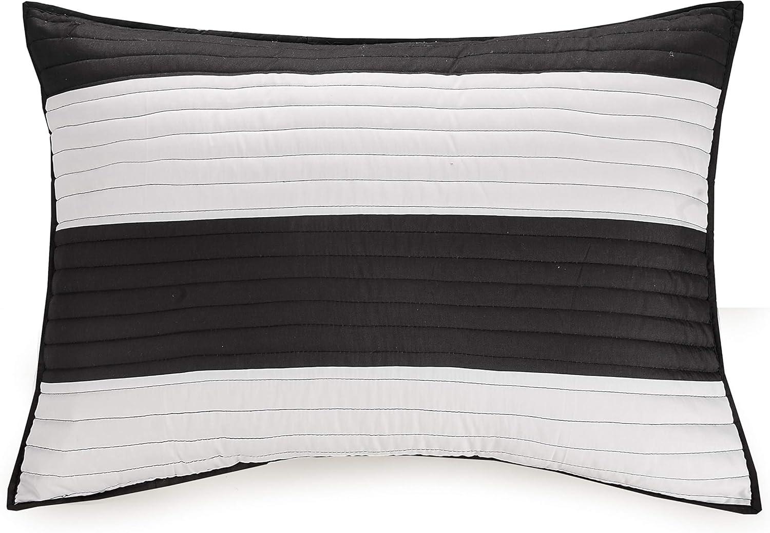 Lavelle Black/White Stripe Reversible Quilt Set