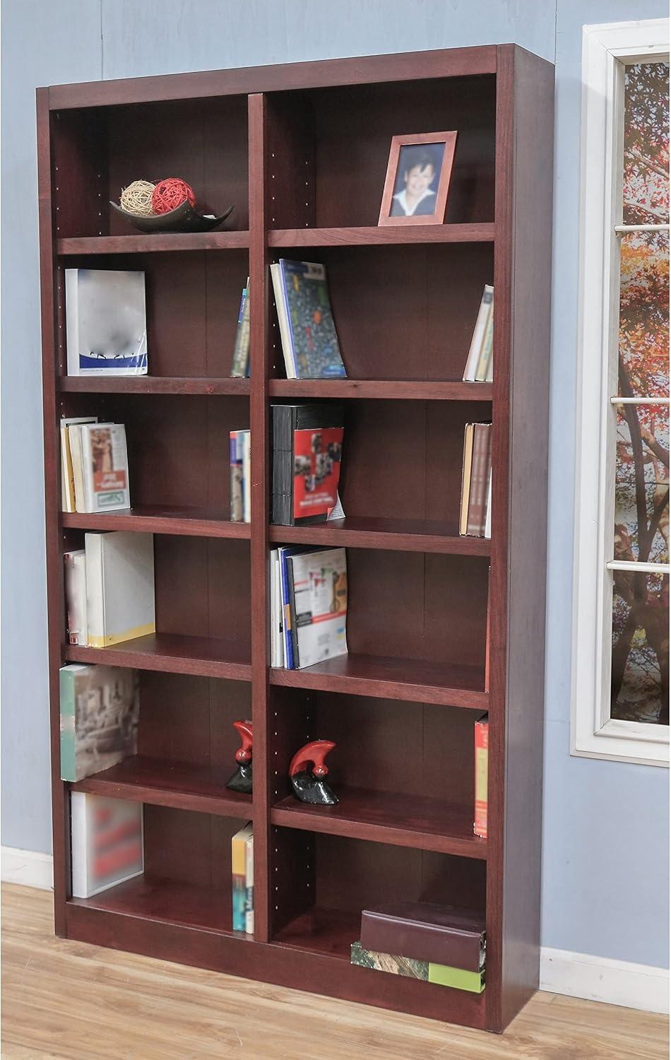 Elegant Dry Oak Adjustable Double Wide Bookcase with 12 Shelves