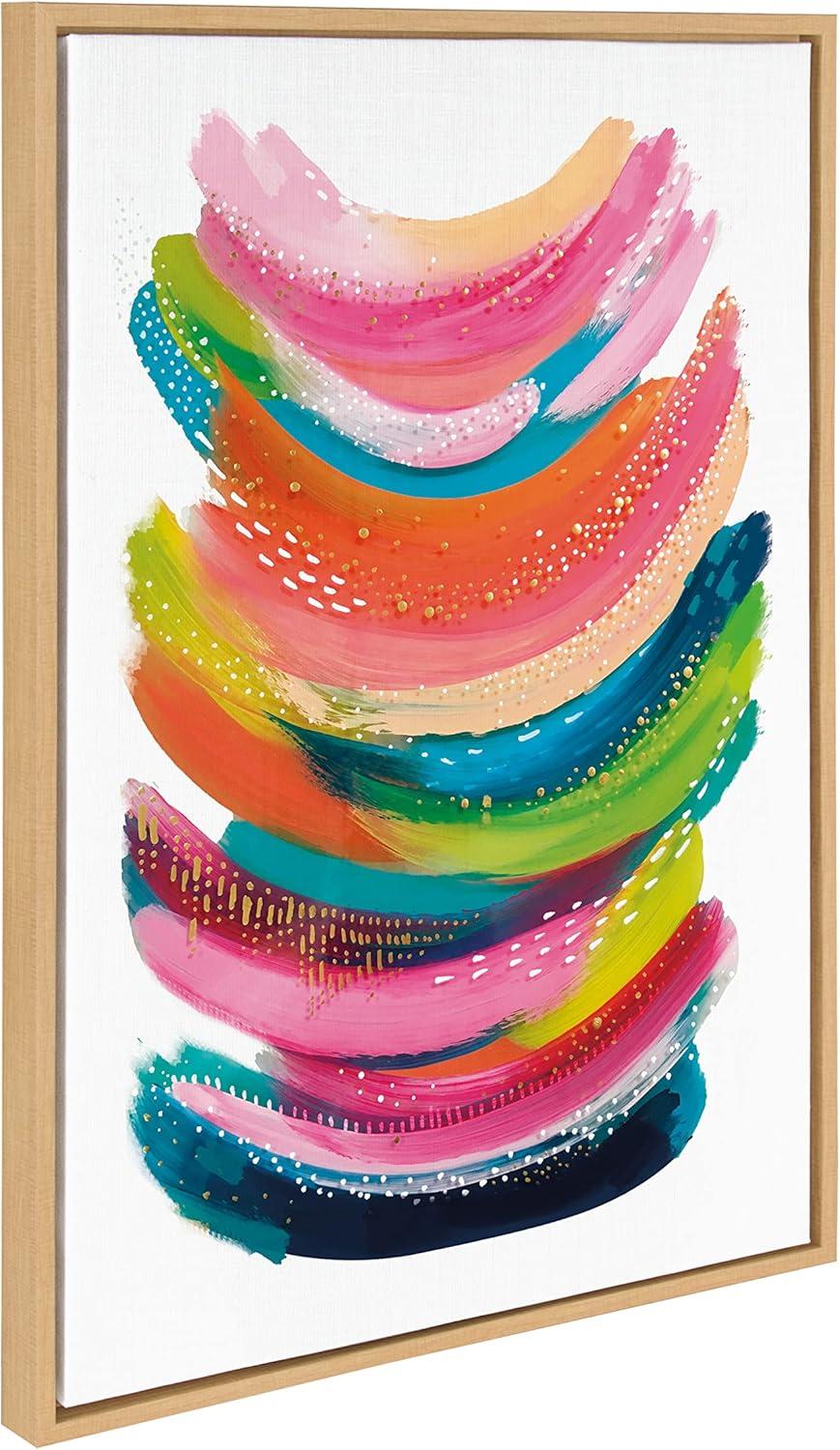 Bright Abstract Multicolor Canvas Wall Art with Natural Frame, 23x33