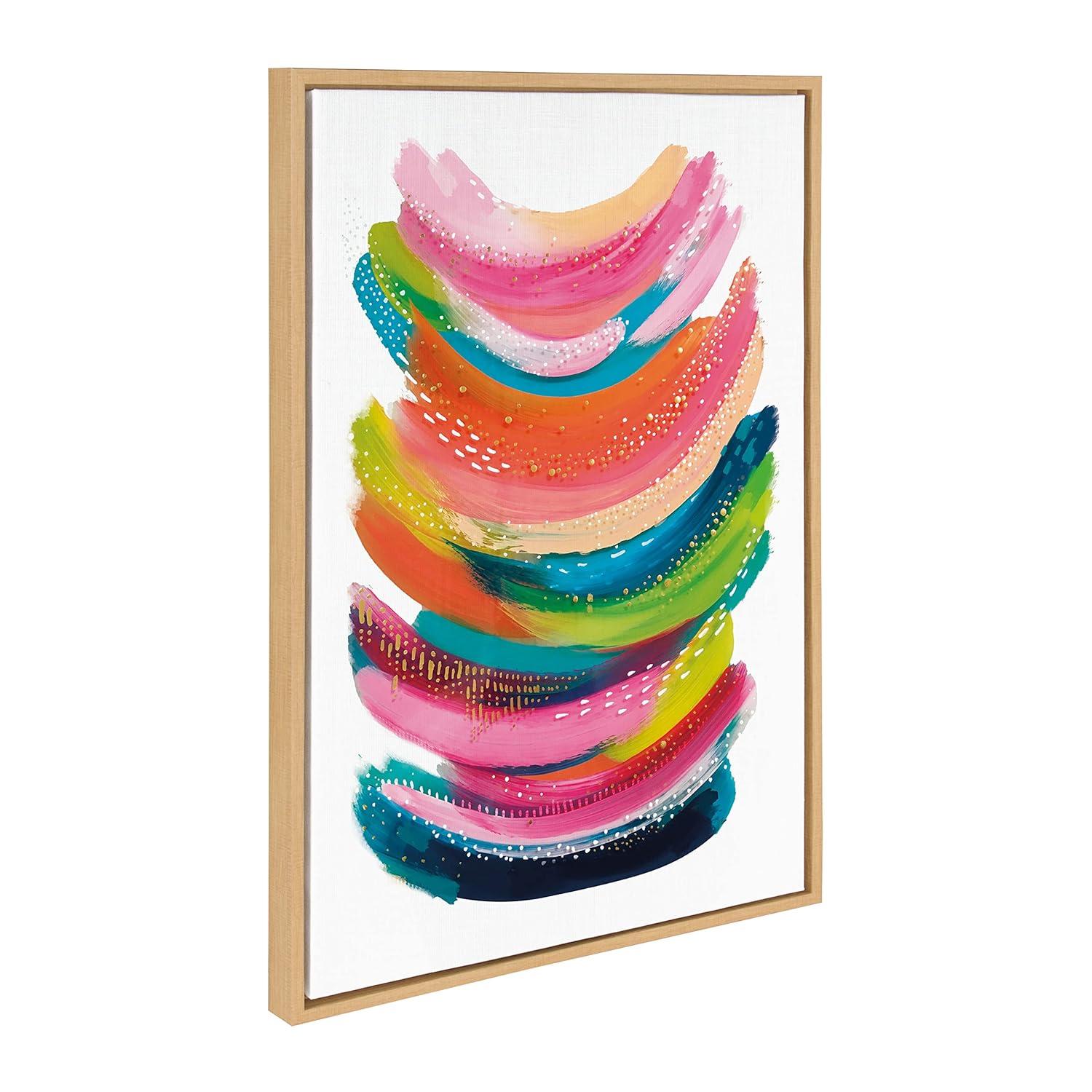 Kate and Laurel Sylvie Bright Abstract Framed Canvas Wall Art by Jessi Raulet of Ettavee, 23x33 Natural, Modern Colorful Brushstrokes Art for Wall