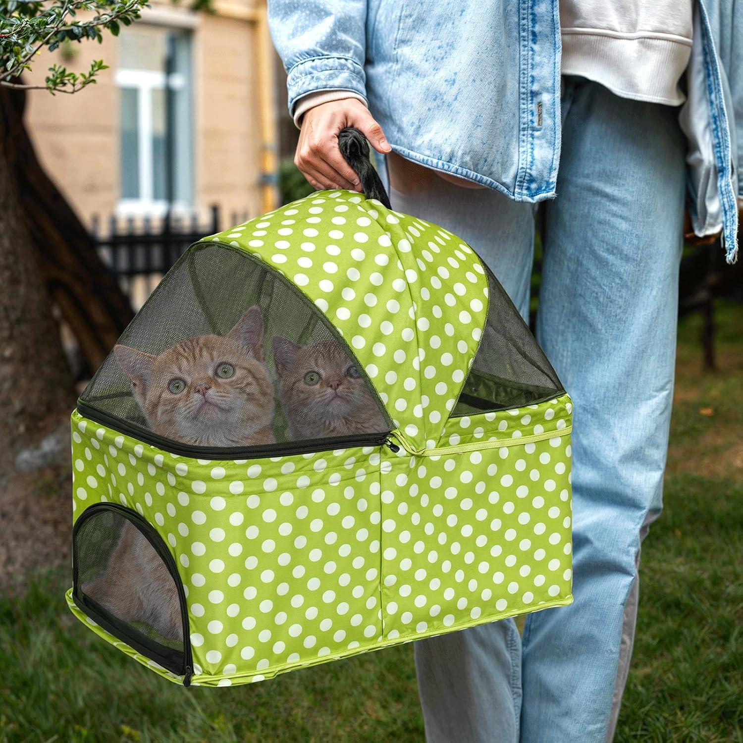 3-In-1 Pet Stroller Foldable Pet Stroller With Weather Cover Storage Basket For Dog Cat
