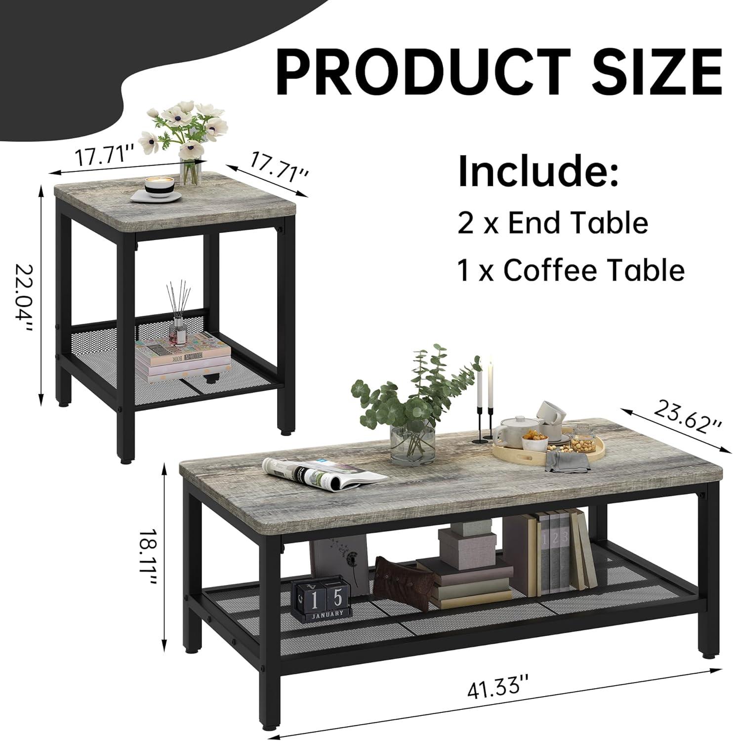 17 Stories Industrial Metal Frame  3 - Piece Living Room Table Set With Two Side Table