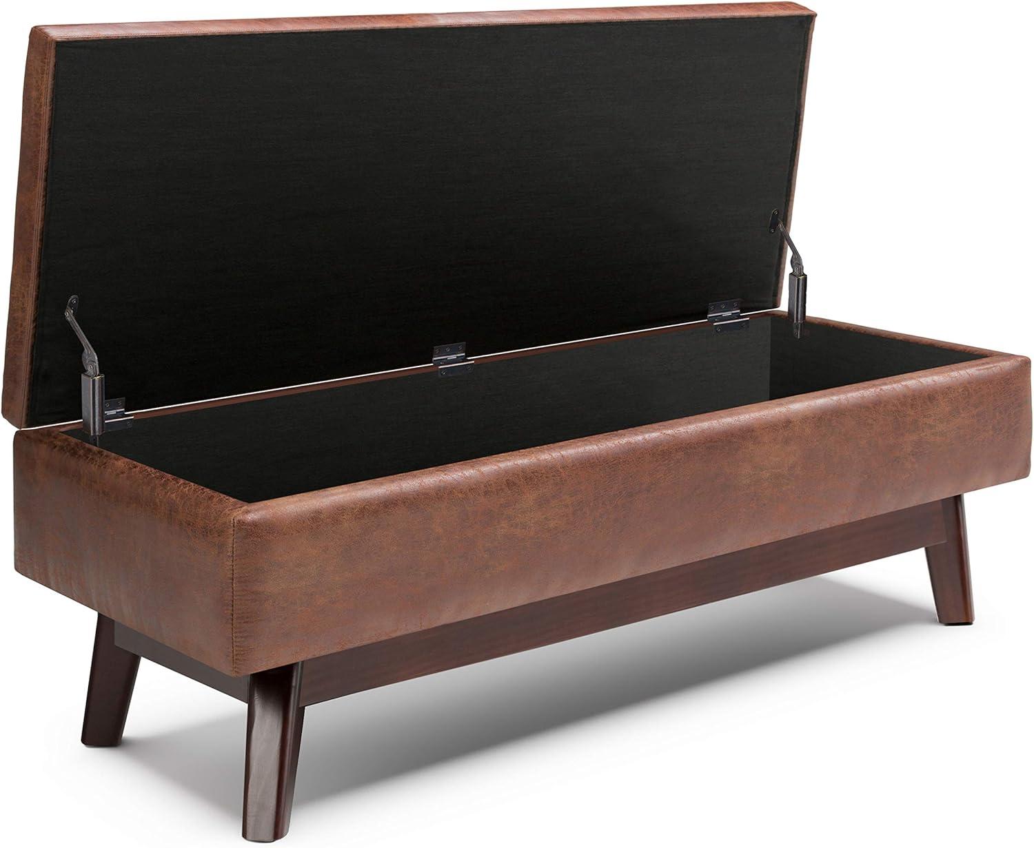 Owen 48" Distressed Saddle Brown Faux Leather Storage Ottoman